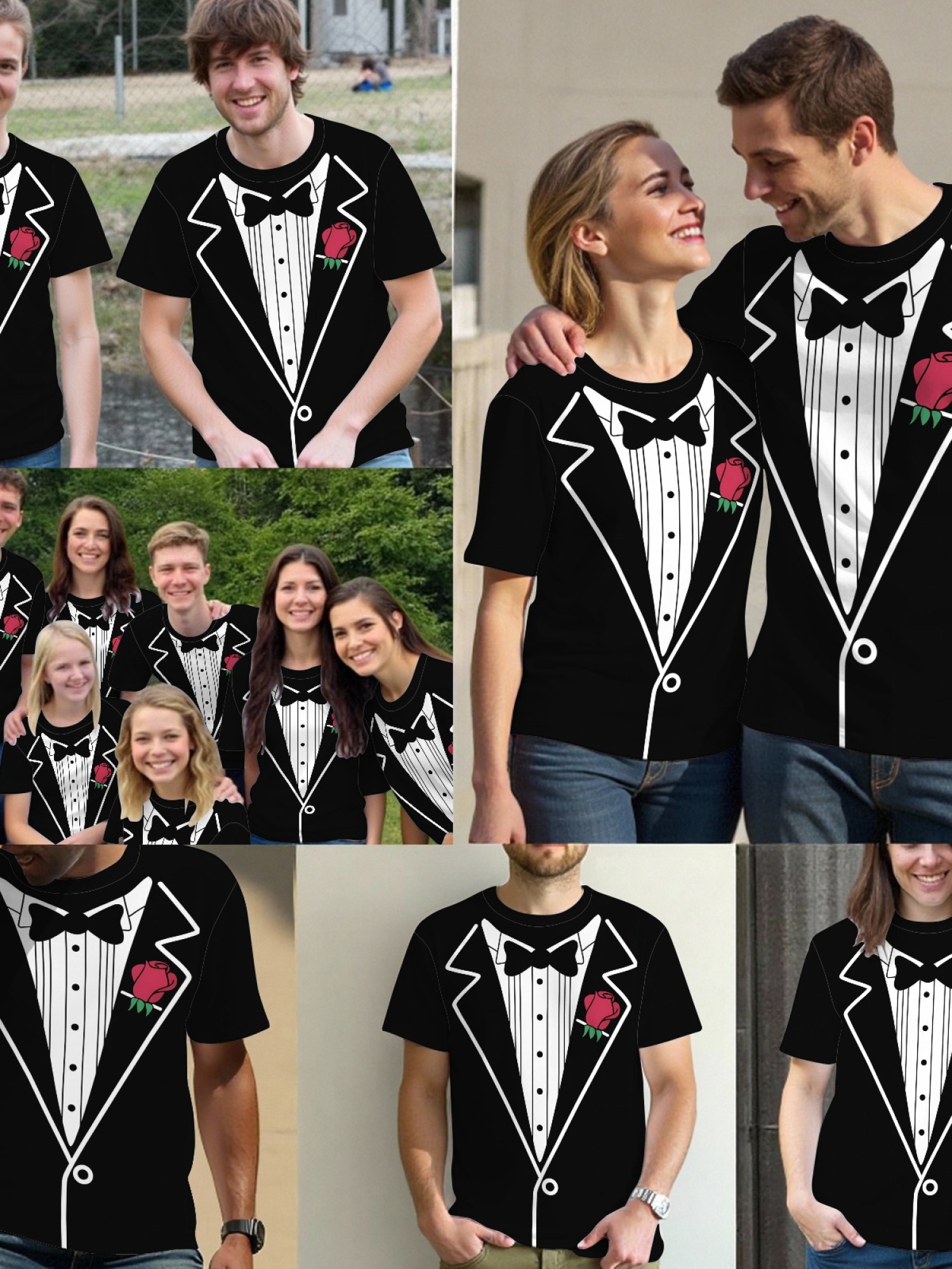Men's Funny Tuxedo Printed T-Shirt - Novelty Formal Suit Costume Graphic Tee