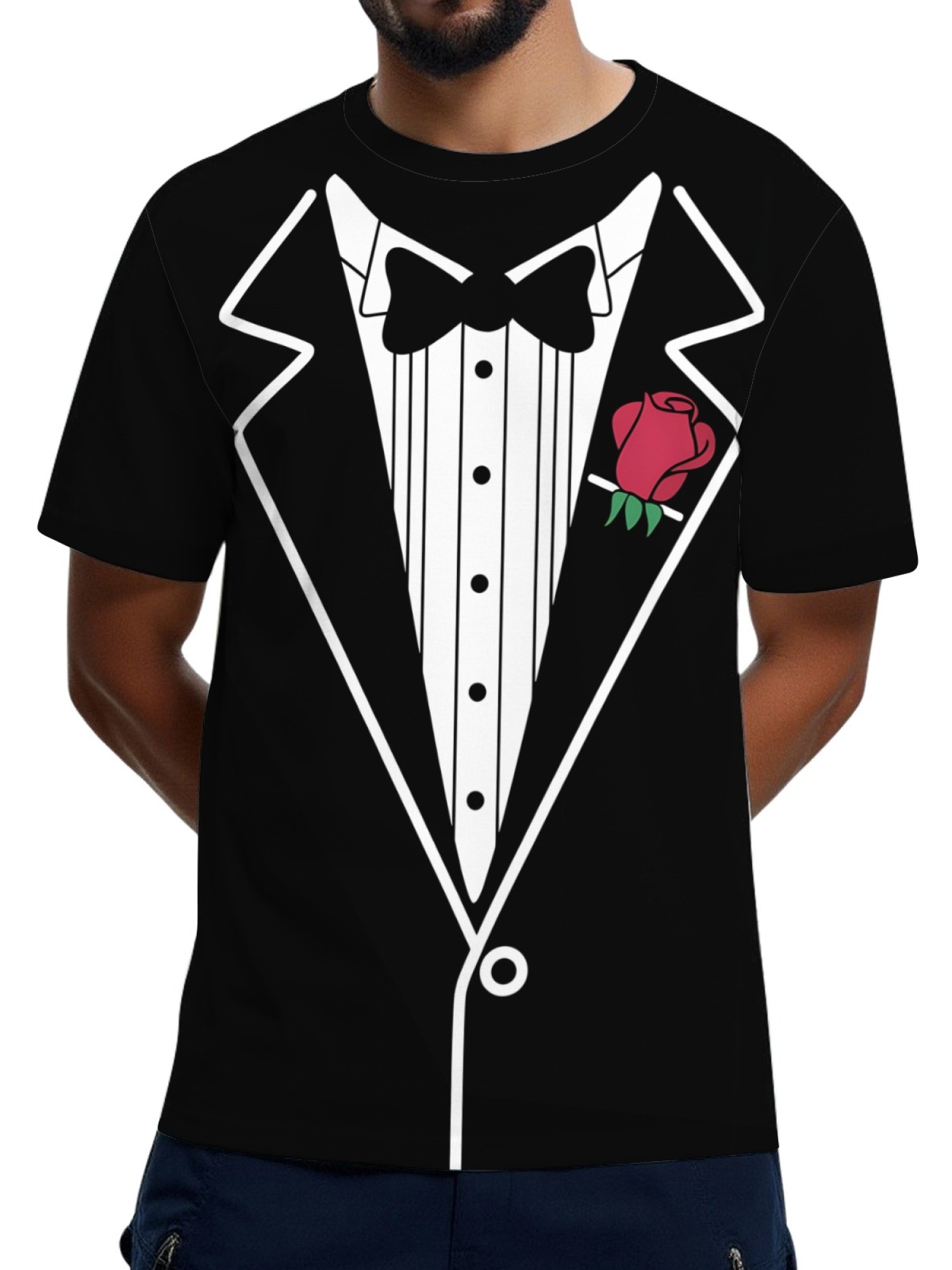 Men's Funny Tuxedo Printed T-Shirt - Novelty Formal Suit Costume Graphic Tee
