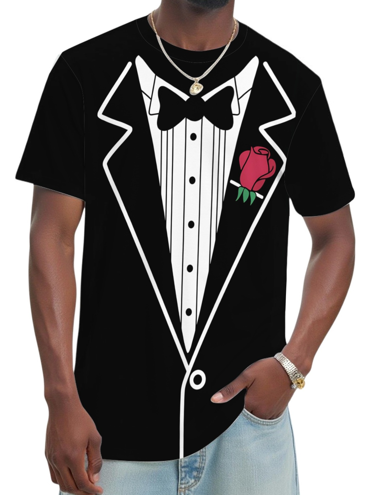 Men's Funny Tuxedo Printed T-Shirt - Novelty Formal Suit Costume Graphic Tee