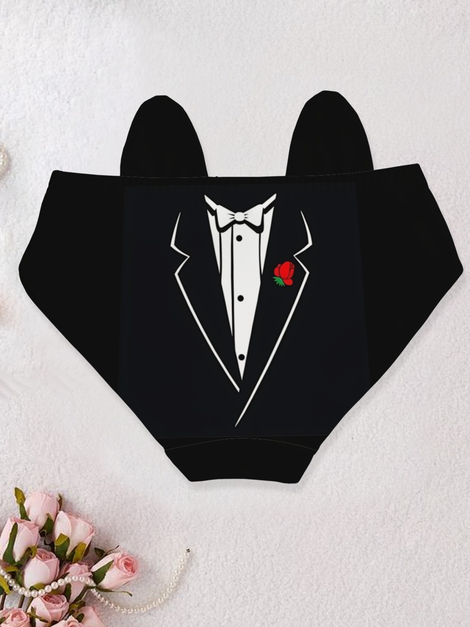Women's Funny Tuxedo Print Novelty Panties with Cute 3D Ears - Creative Seamless Lingerie