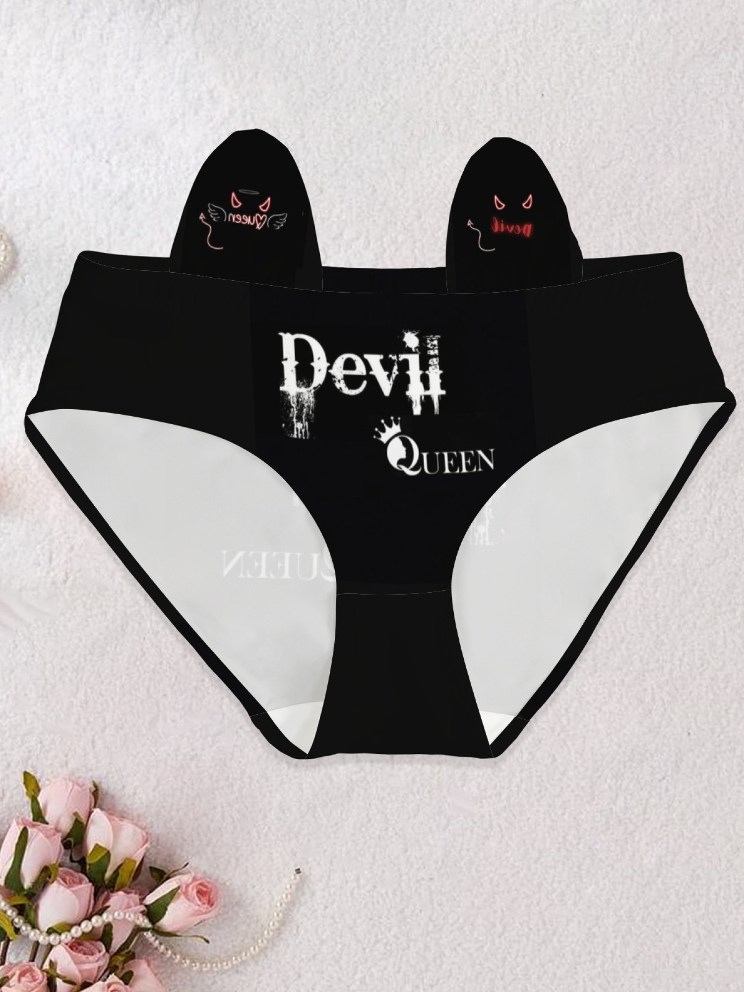 Devil Queen Graphic Print High-Cut Panties - Edgy Gothic Lingerie for Women