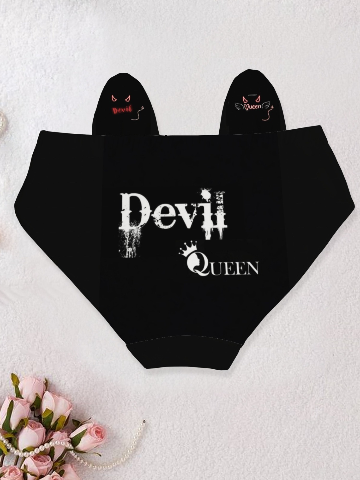 Devil Queen Graphic Print High-Cut Panties - Edgy Gothic Lingerie for Women