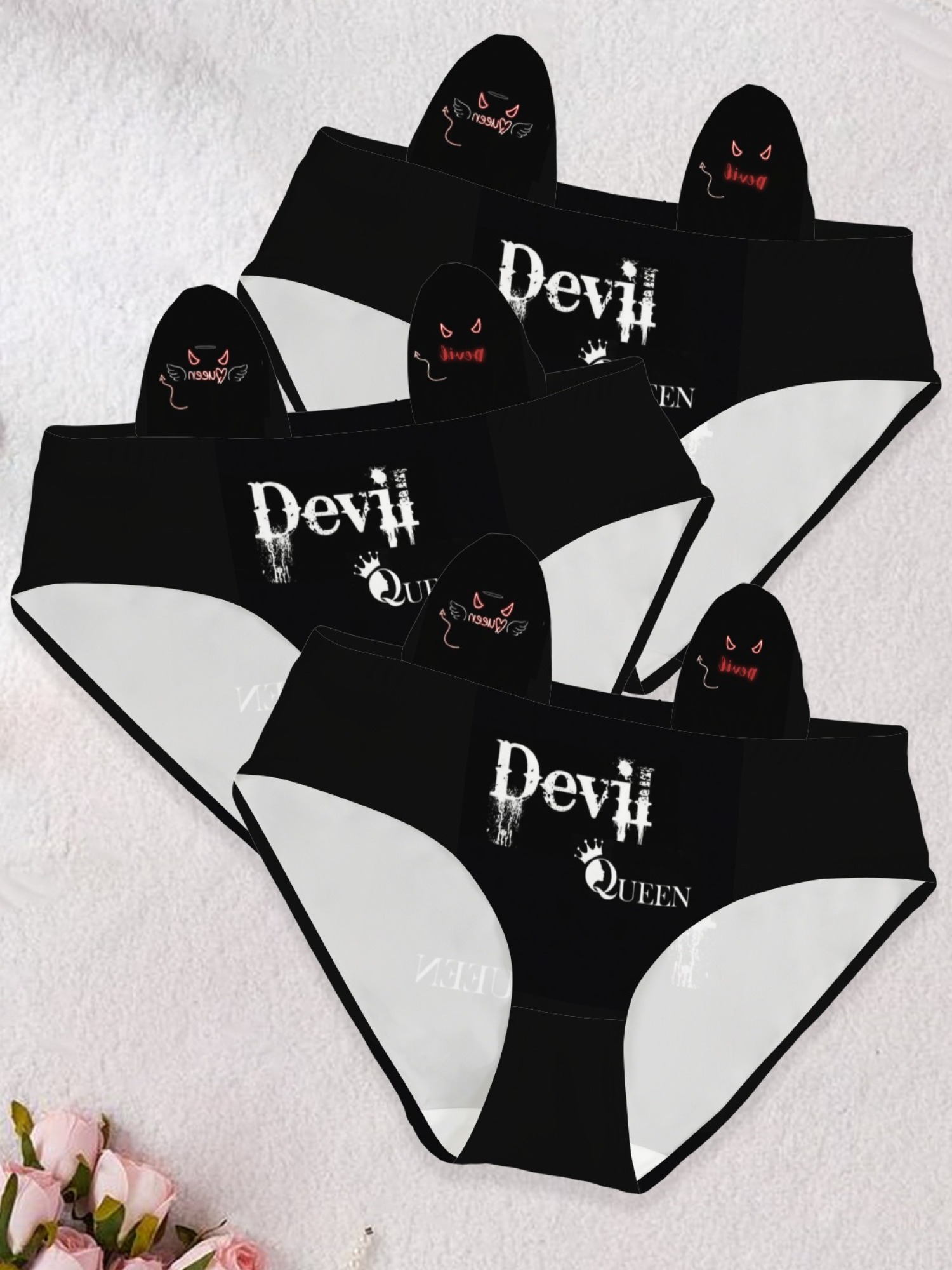 Devil Queen Graphic Print High-Cut Panties - Edgy Gothic Lingerie for Women