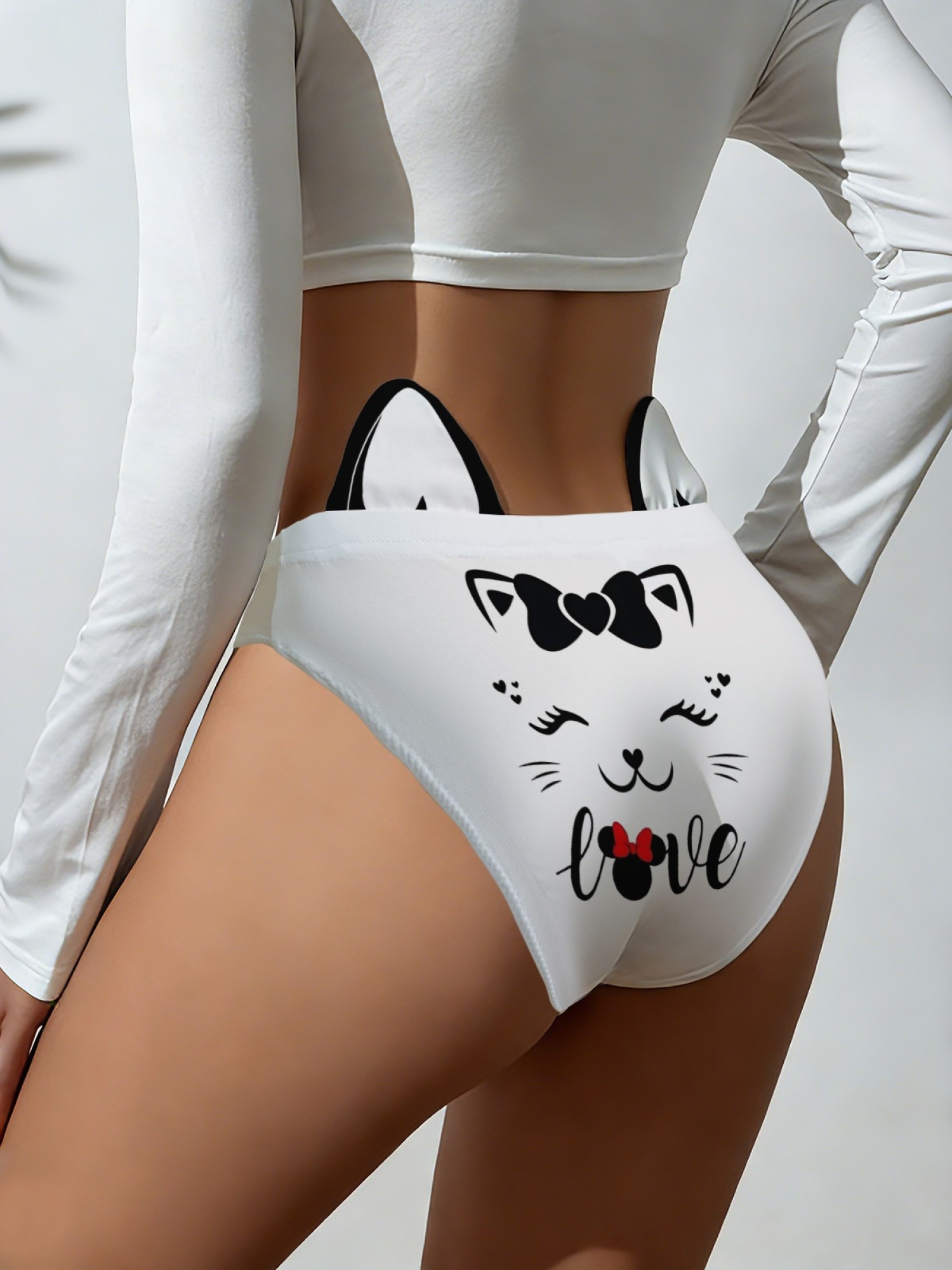 Cute Cat Print Women's Panties - Kawaii Graphic Breathable Cotton Blend Underwear