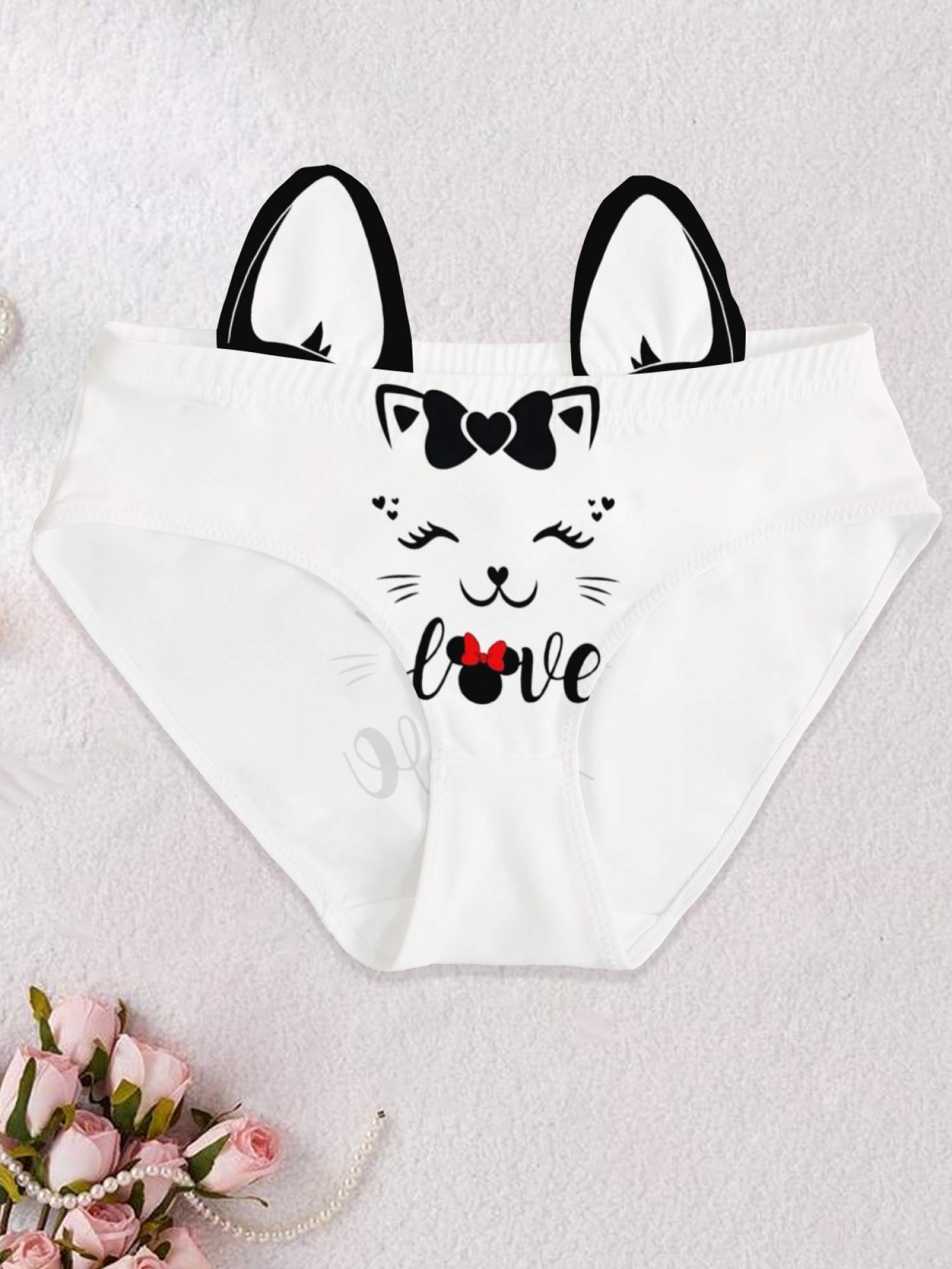 Cute Cat Print Women's Panties - Kawaii Graphic Breathable Cotton Blend Underwear