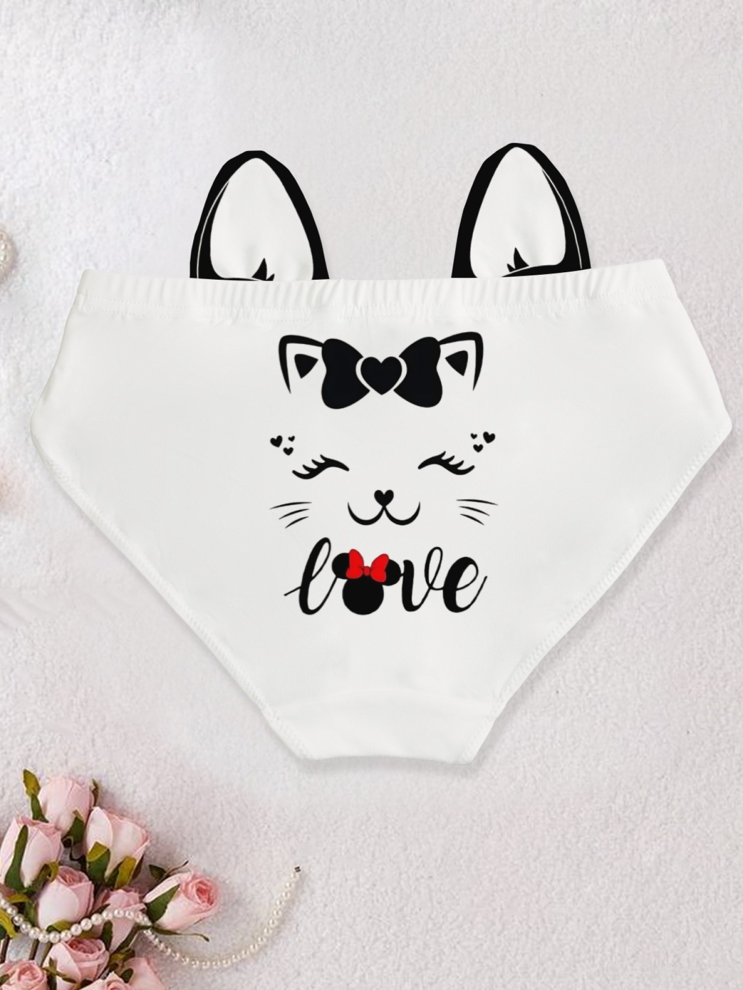 Cute Cat Print Women's Panties - Kawaii Graphic Breathable Cotton Blend Underwear