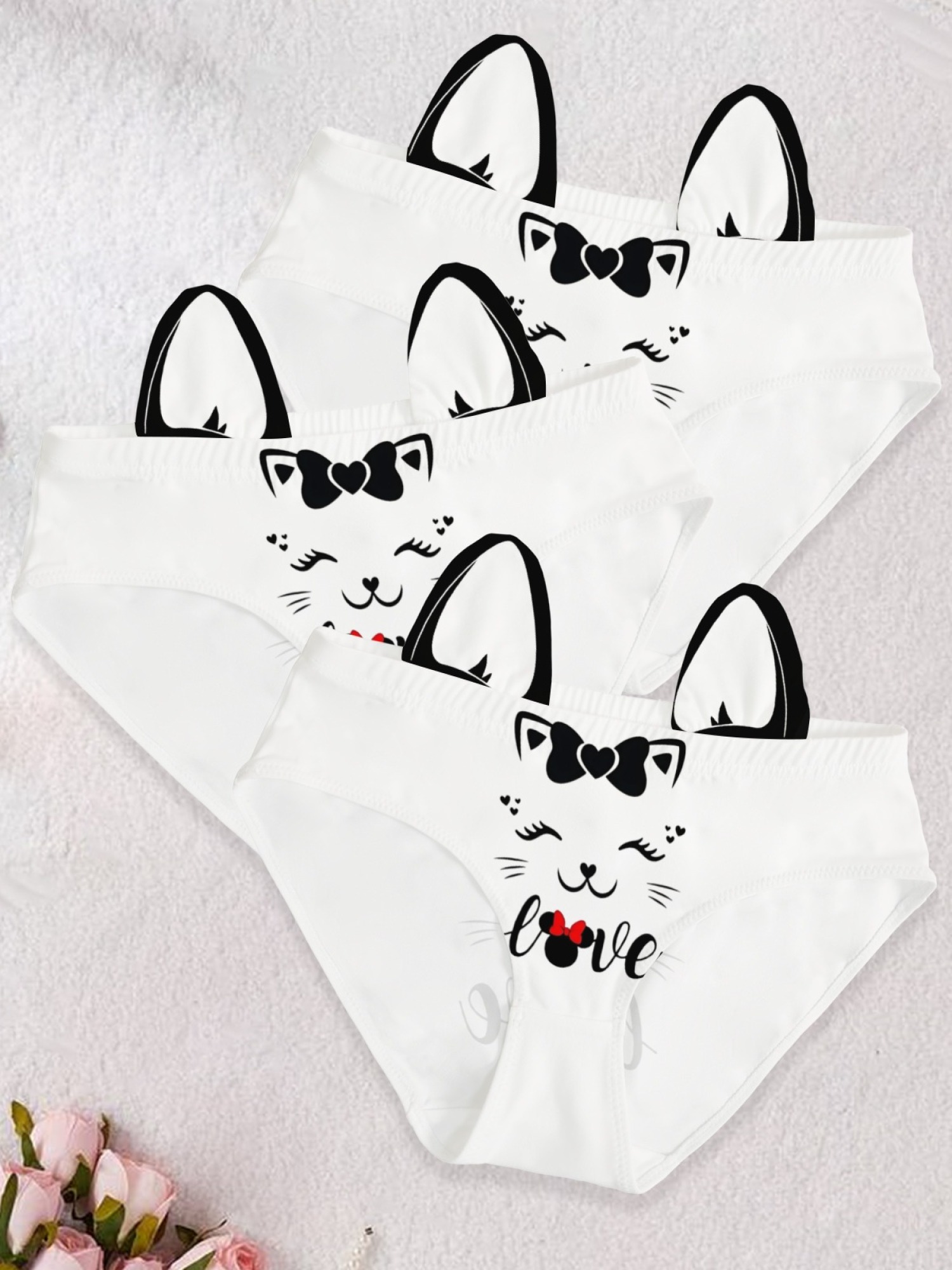 Cute Cat Print Women's Panties - Kawaii Graphic Breathable Cotton Blend Underwear