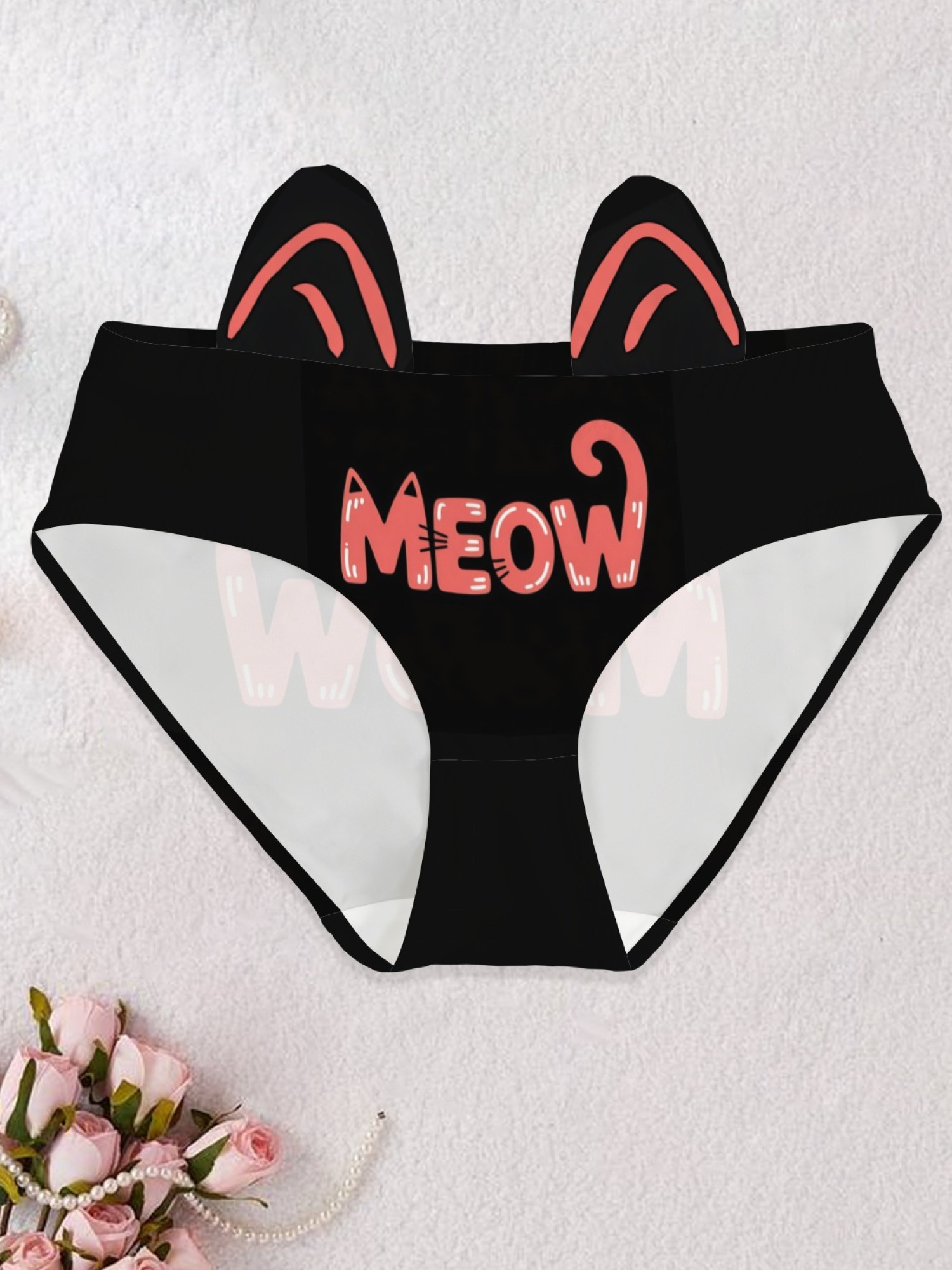 Cute Women's Cat Ear Panties - Playful "MEOW" Design