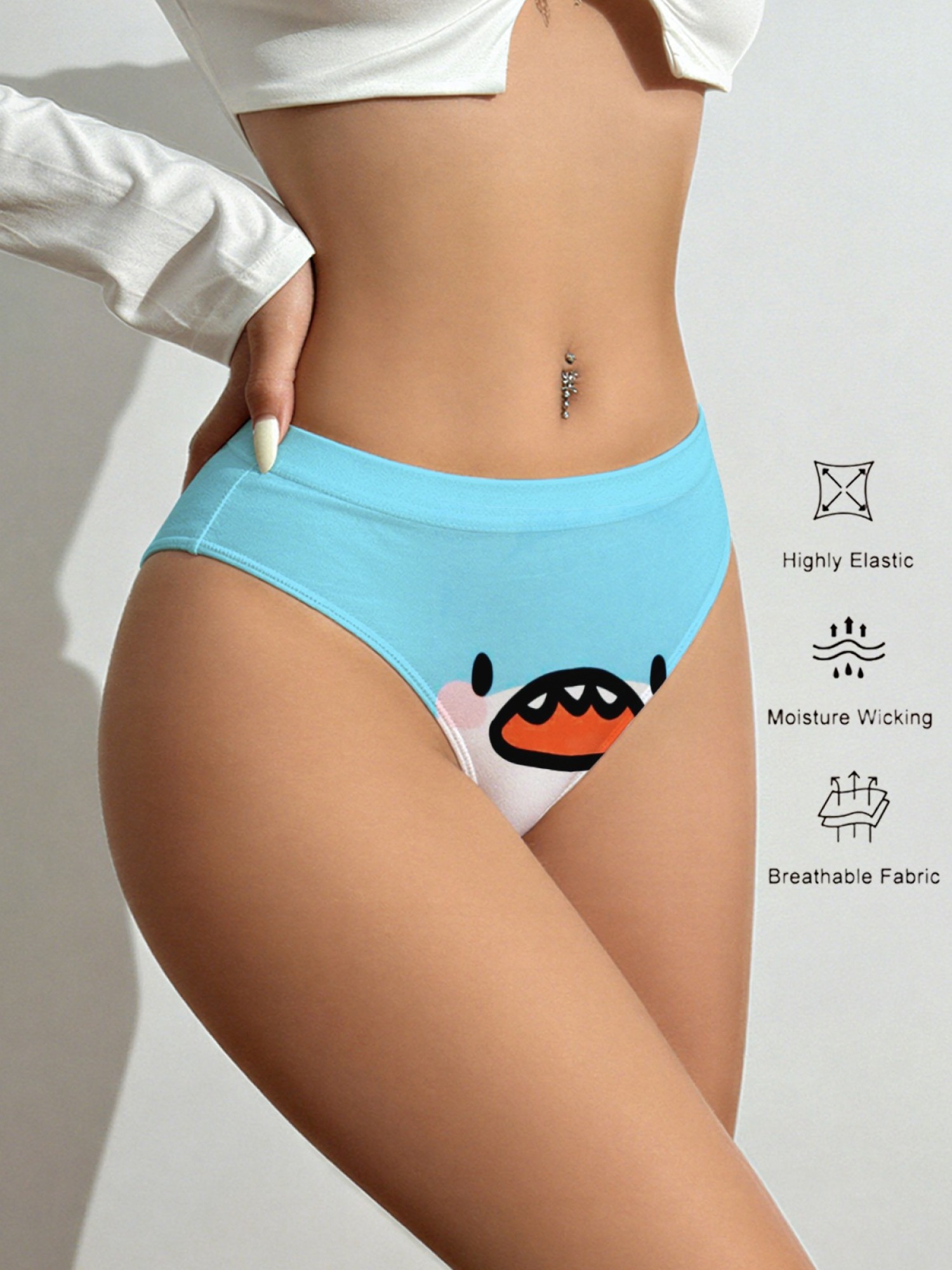 Kawaii Shark Print Panties with 3D Fins - Cute Cartoon Blue Briefs for Women