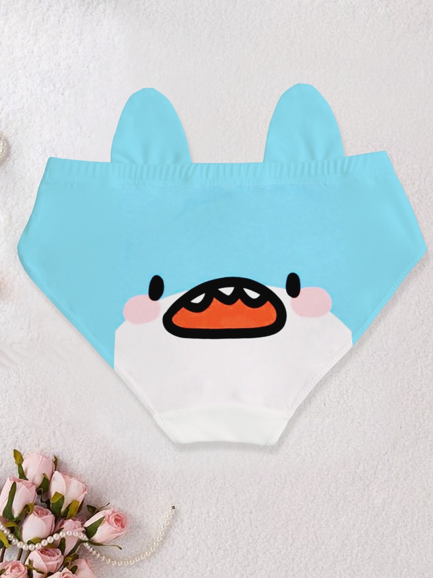 Kawaii Shark Print Panties with 3D Fins - Cute Cartoon Blue Briefs for Women
