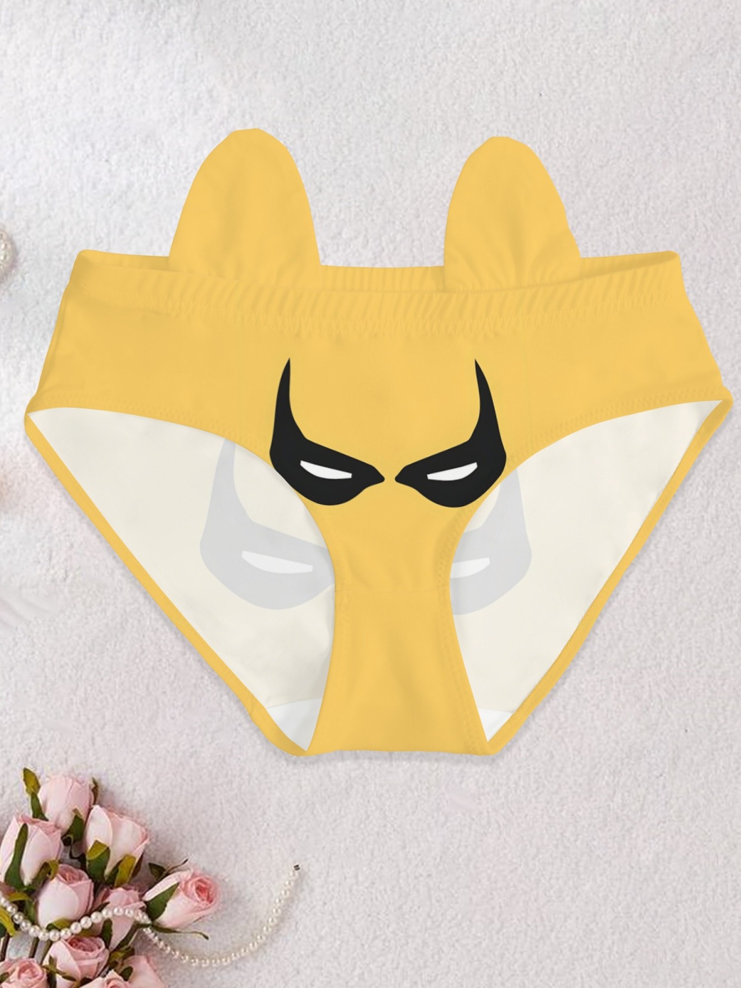 Batman Inspired Women’s Superhero Mask Panties - Yellow Cotton Hipster Underwear