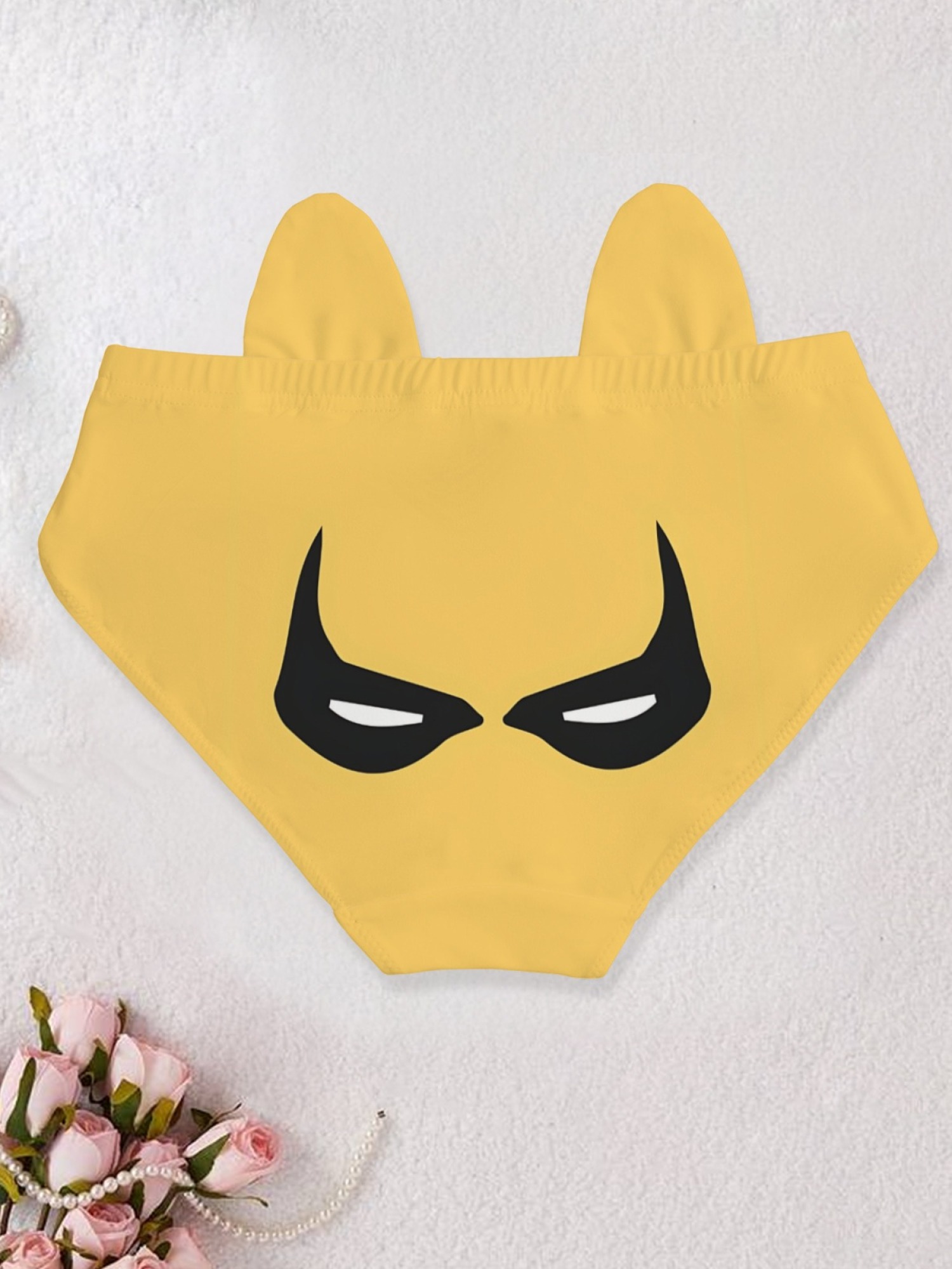 Batman Inspired Women’s Superhero Mask Panties - Yellow Cotton Hipster Underwear