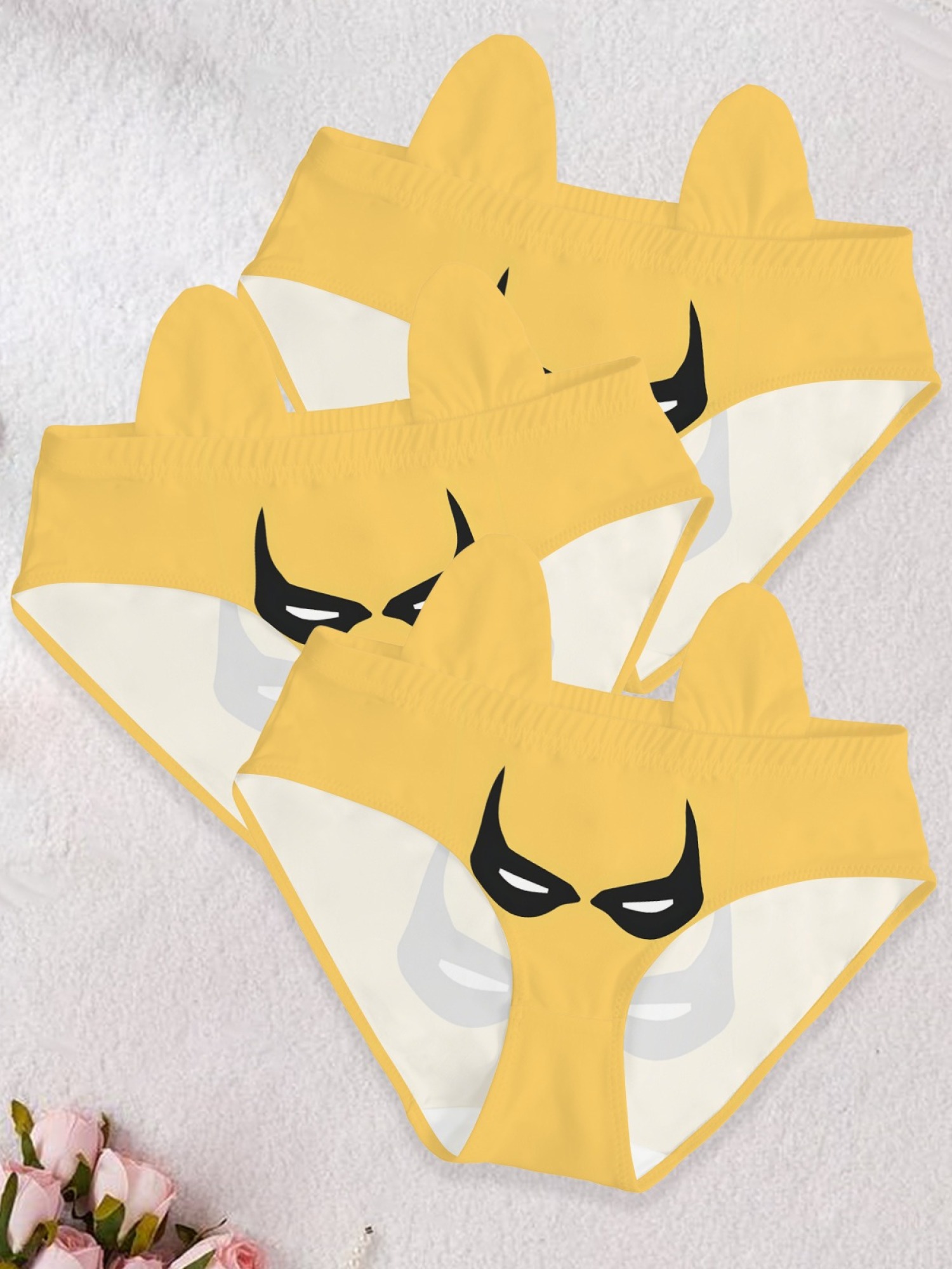 Batman Inspired Women’s Superhero Mask Panties - Yellow Cotton Hipster Underwear