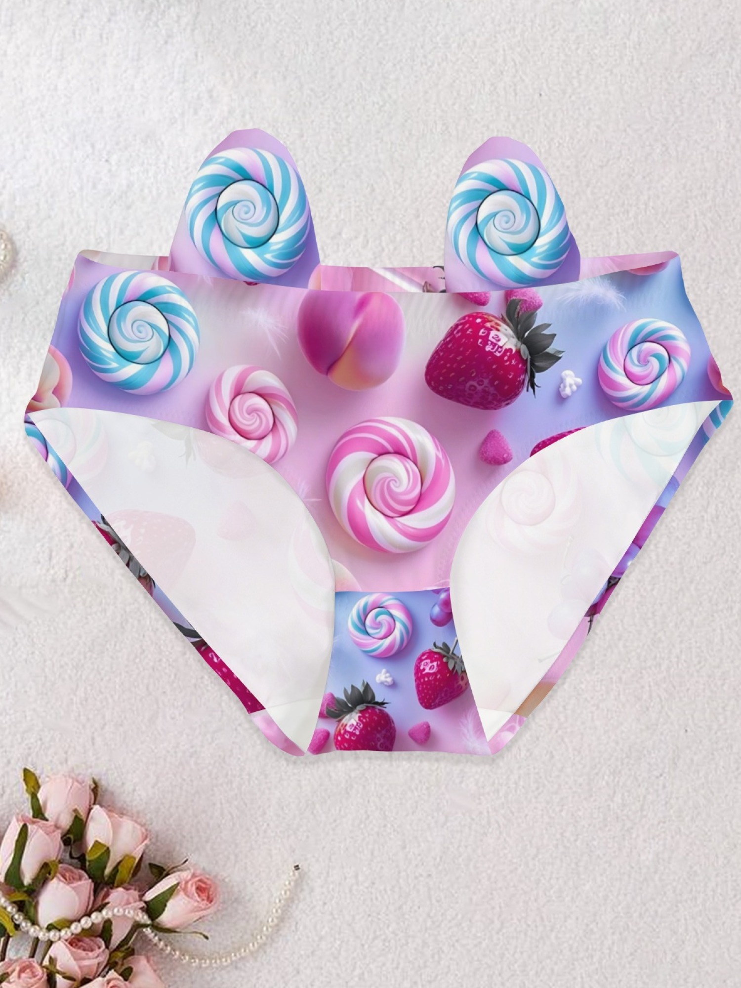 Sweet Candy & Fruit Print Seamless Underwear for Women - Kawaii Lollipop & Strawberry Briefs