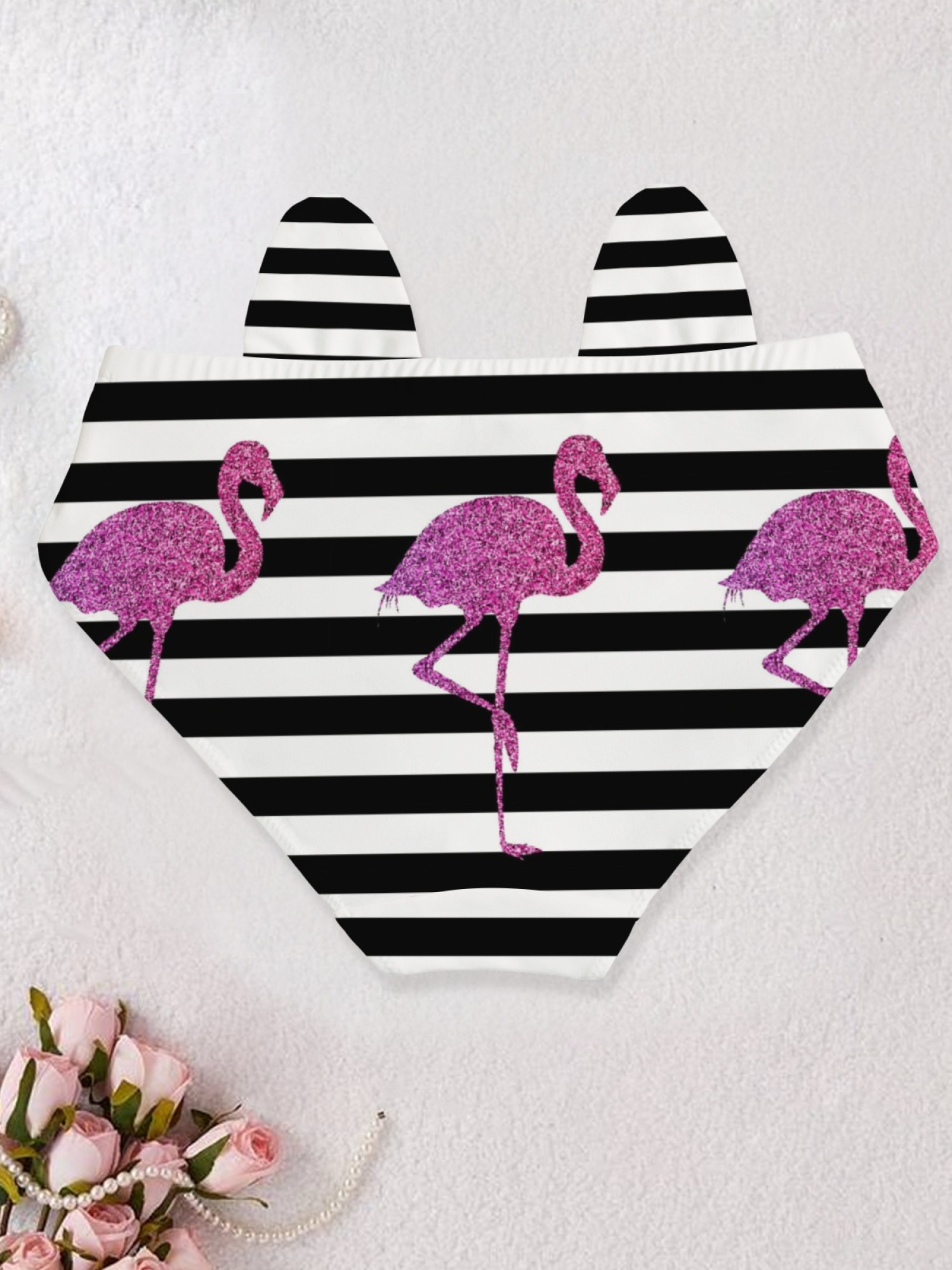 Women's Glitter Flamingo Striped Panties - Fun Pink Bird Print Bikini Underwear