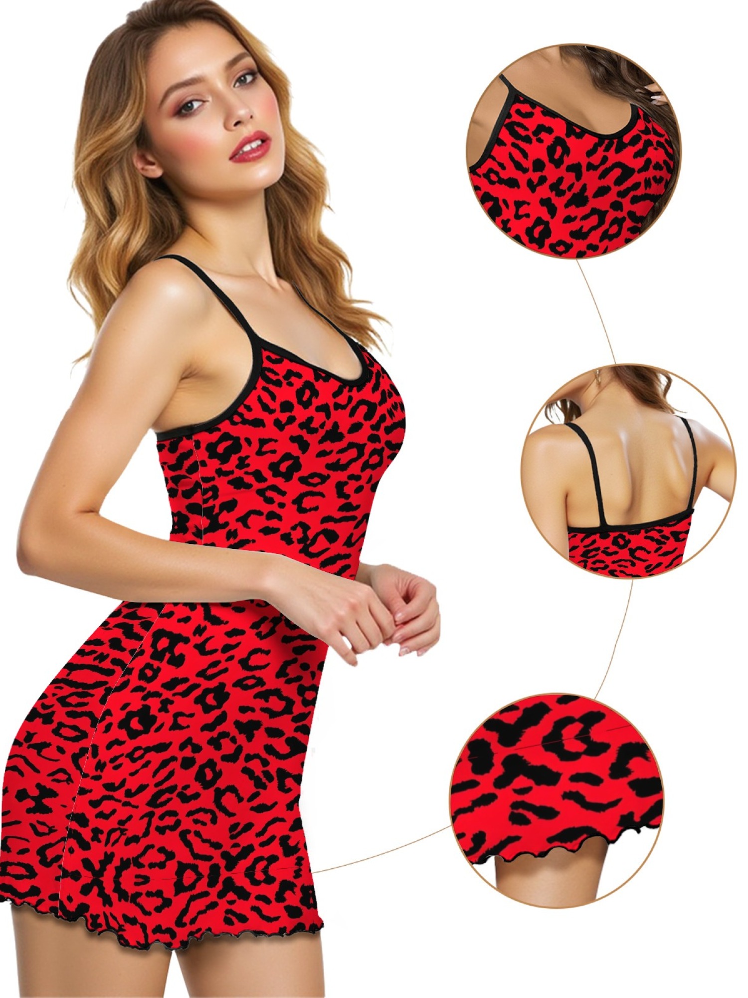 Leopard Print Slim Fit Sleepwear, Sexy Round Neck Spaghetti Strap Nightgown, Summer Thin Comfortable Breathable Women's Pajamas Dress