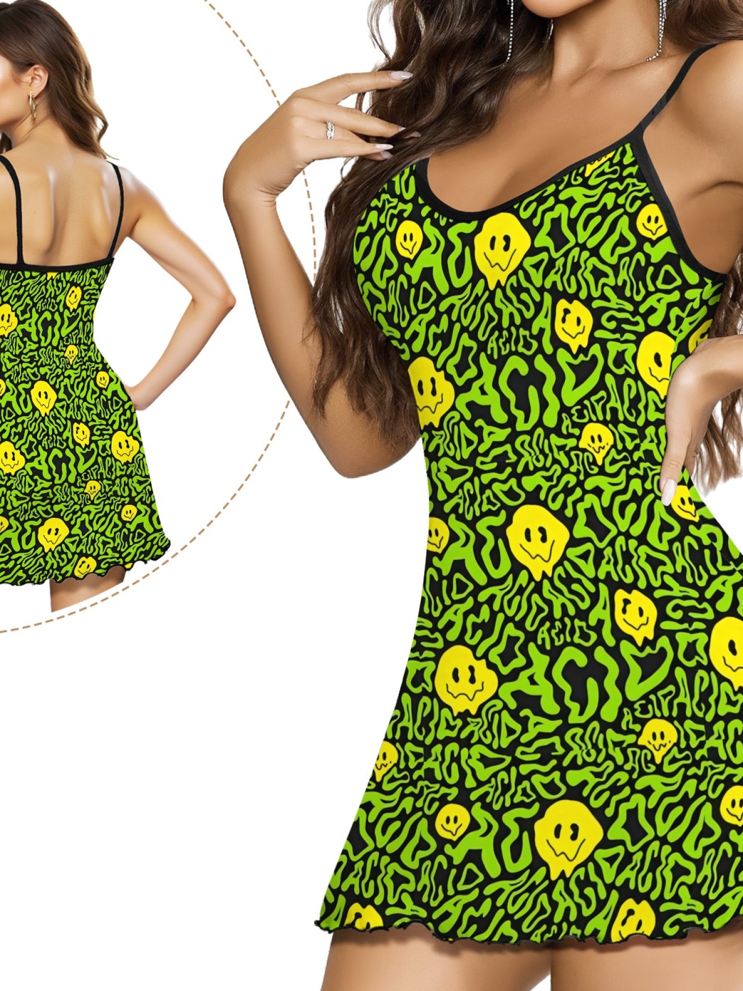 Women's Sexy Slim-Fit Summer Pajama Dress, Casual Cartoon Print Sleepwear, Soft Skin-Friendly Short Sleeve Nightgown, Home & Outdoor Wear