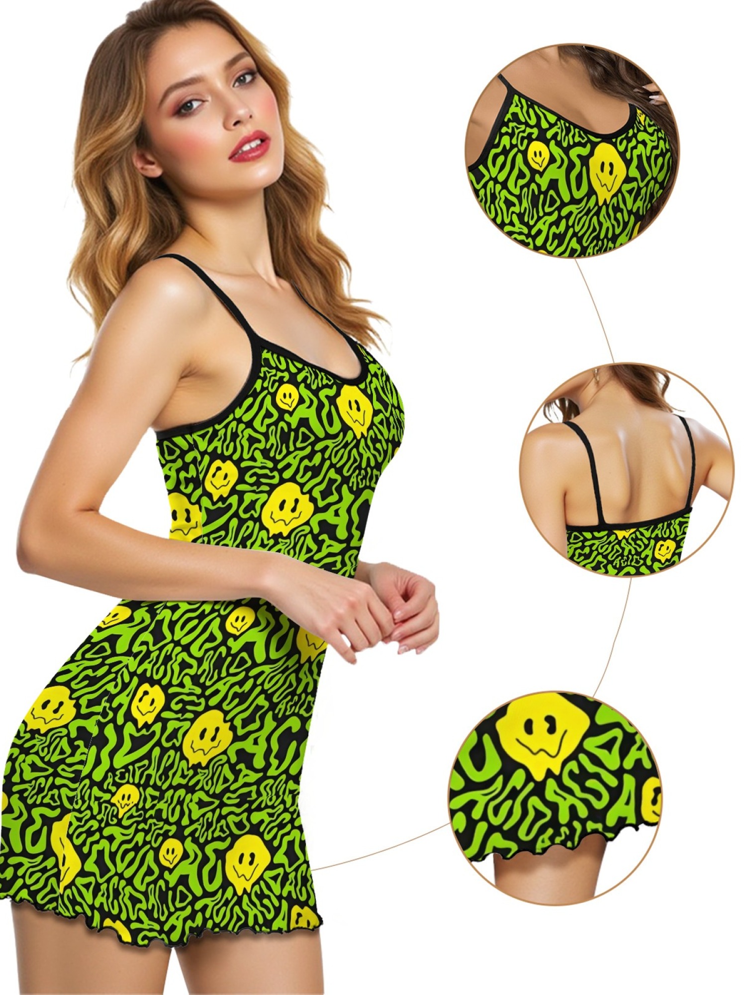 Women's Sexy Slim-Fit Summer Pajama Dress, Casual Cartoon Print Sleepwear, Soft Skin-Friendly Short Sleeve Nightgown, Home & Outdoor Wear