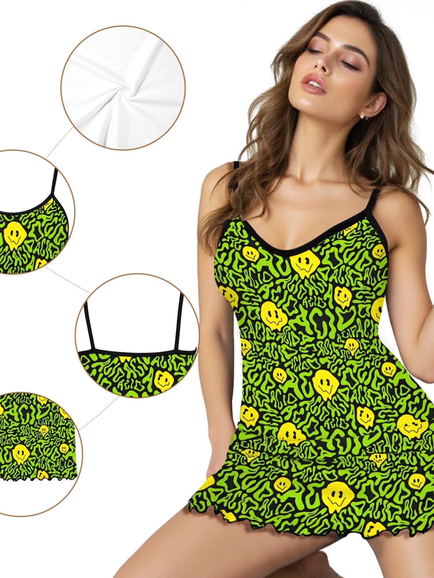 Women's Sexy Slim-Fit Summer Pajama Dress, Casual Cartoon Print Sleepwear, Soft Skin-Friendly Short Sleeve Nightgown, Home & Outdoor Wear