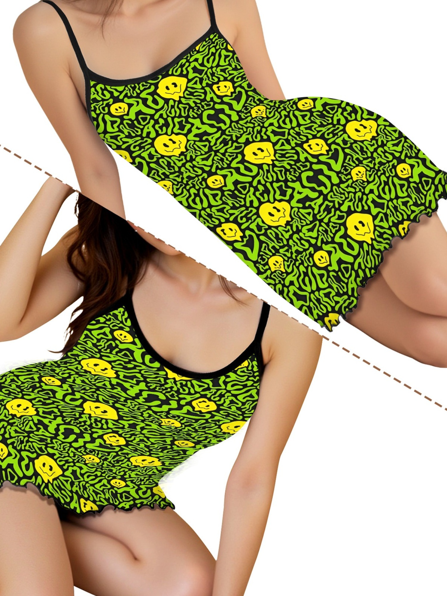 Women's Sexy Slim-Fit Summer Pajama Dress, Casual Cartoon Print Sleepwear, Soft Skin-Friendly Short Sleeve Nightgown, Home & Outdoor Wear