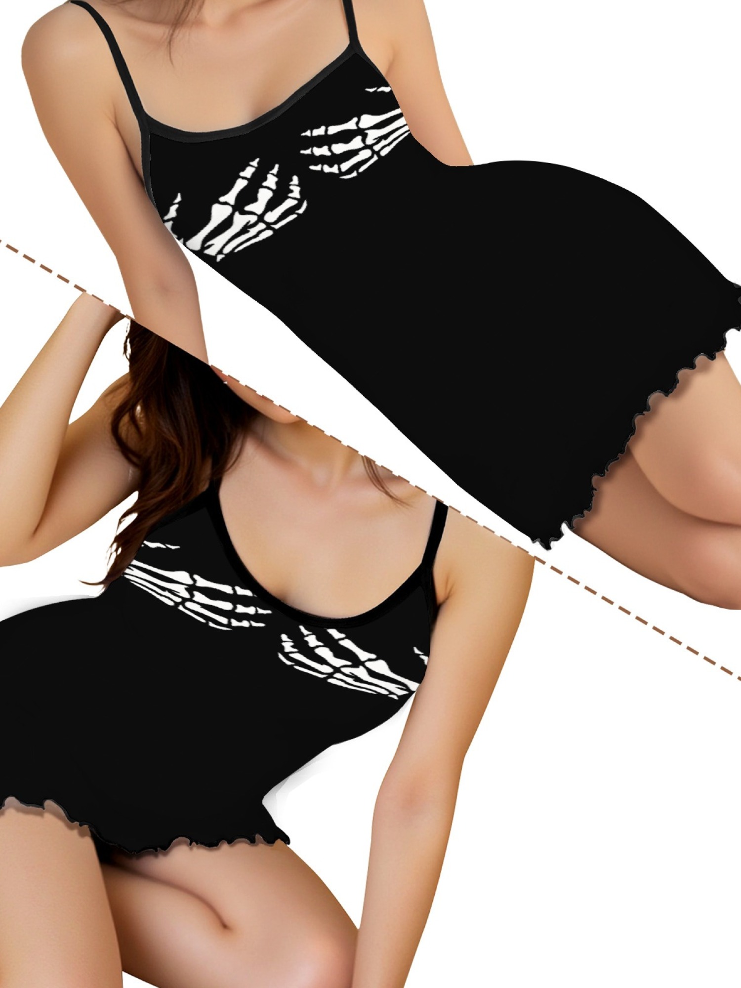 Women's Sleeveless Sexy Nightgown with Skull Hand Print, Soft Elastic Fabric Lounge Dress, Casual All Seasons Sleepwear S-2xl