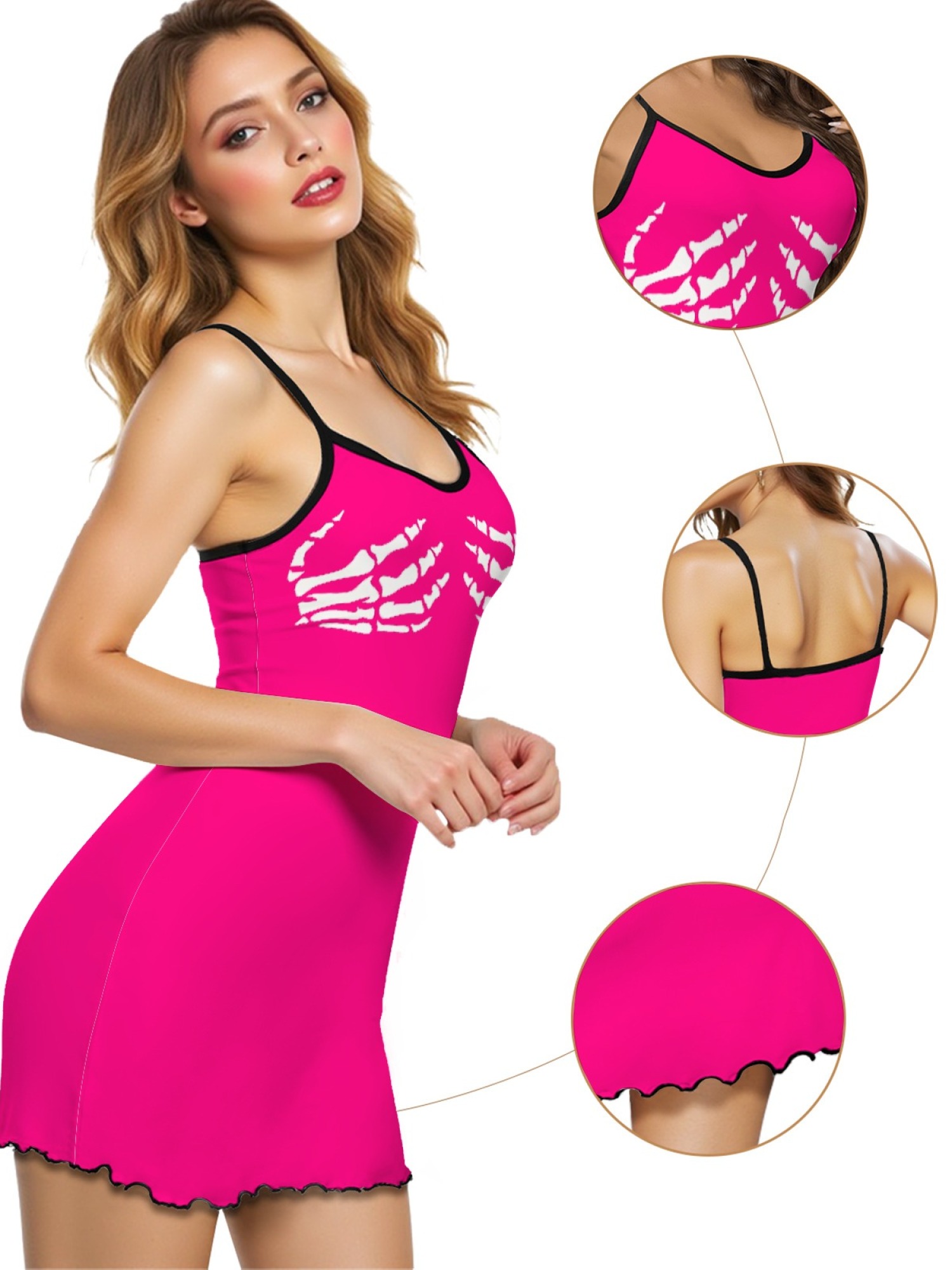 Women's Sleeveless Sexy Nightgown with Skull Hand Print, Soft Elastic Fabric Lounge Dress, Casual All Seasons Sleepwear S-2xl