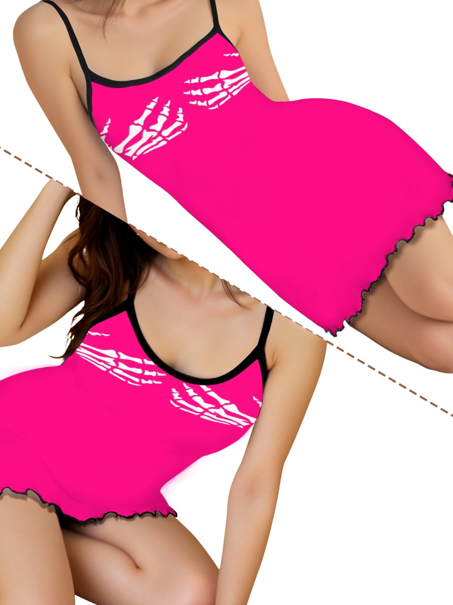 Women's Sleeveless Sexy Nightgown with Skull Hand Print, Soft Elastic Fabric Lounge Dress, Casual All Seasons Sleepwear S-2xl