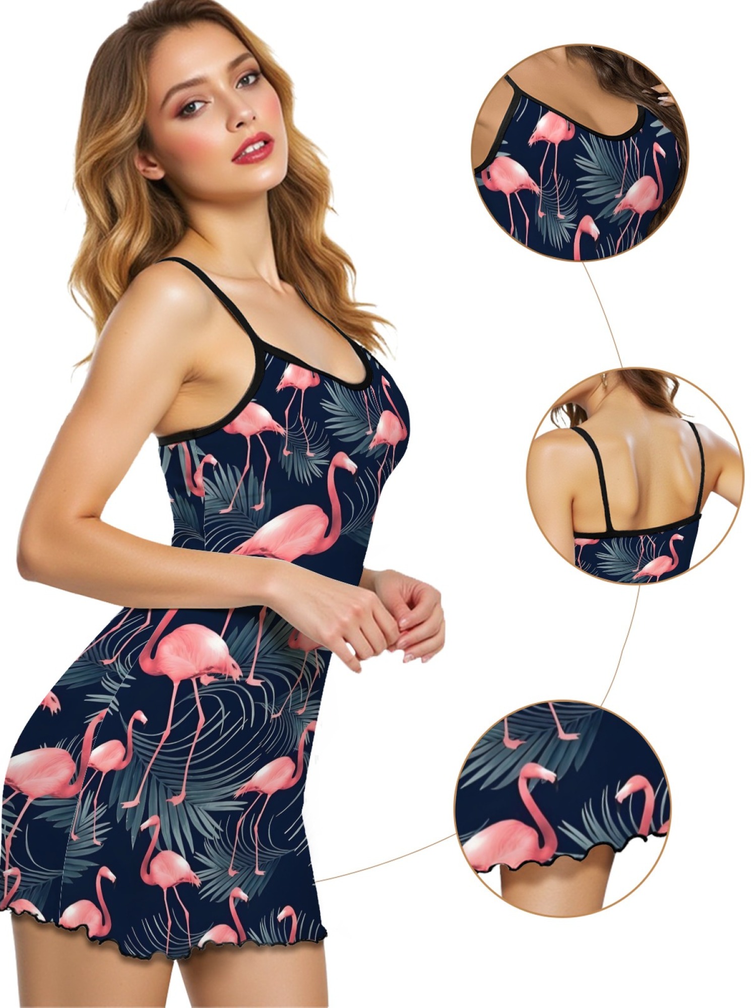 Women's Tropical Flamingo Print Cami Robe, Comfortable and Breathable Sleepwear, Fashionable Summer Dress for Home, Soft and Cute Nightgown