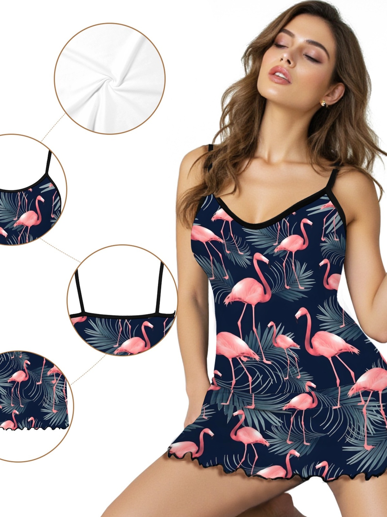 Women's Tropical Flamingo Print Cami Robe, Comfortable and Breathable Sleepwear, Fashionable Summer Dress for Home, Soft and Cute Nightgown