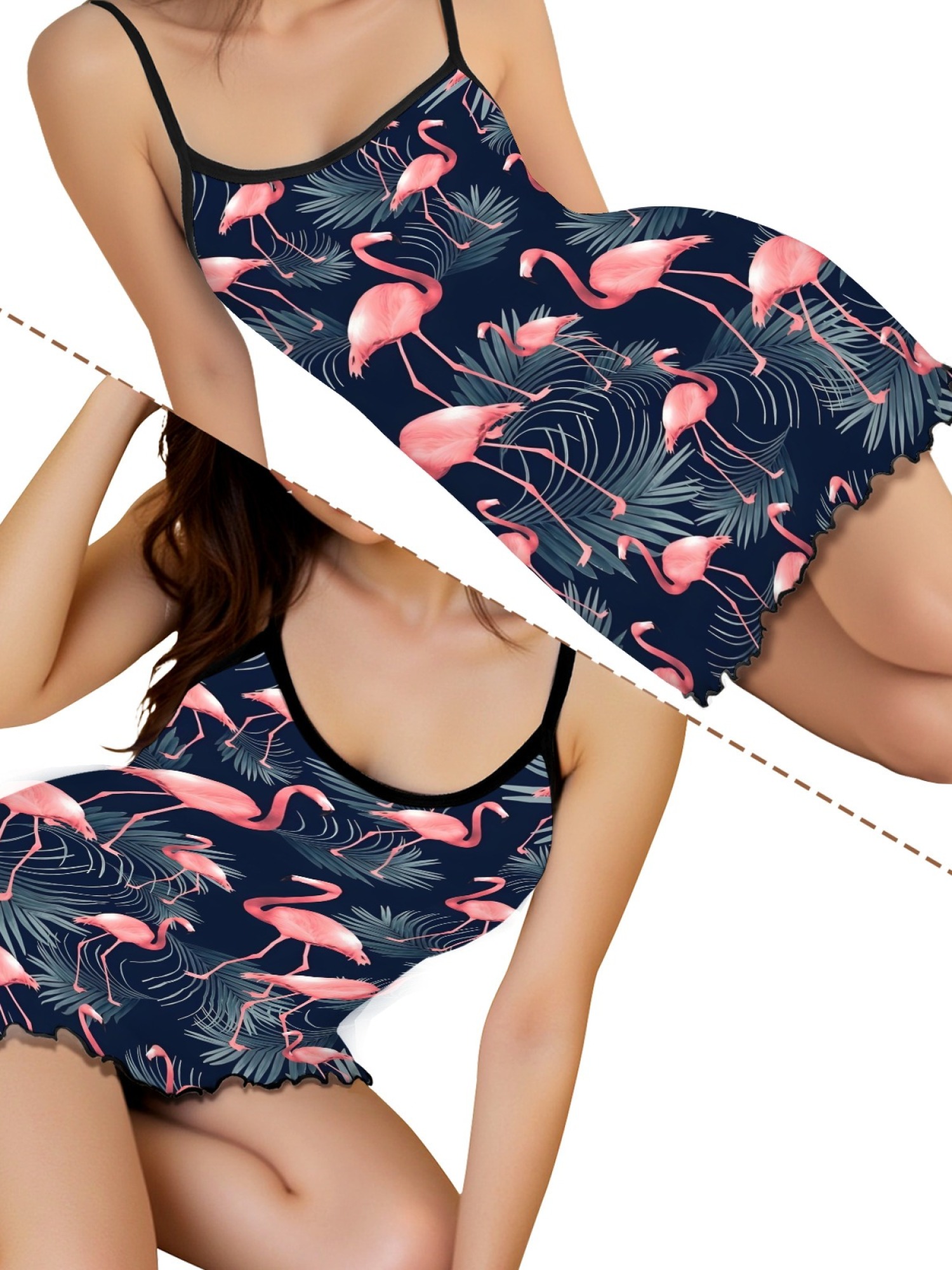 Women's Tropical Flamingo Print Cami Robe, Comfortable and Breathable Sleepwear, Fashionable Summer Dress for Home, Soft and Cute Nightgown