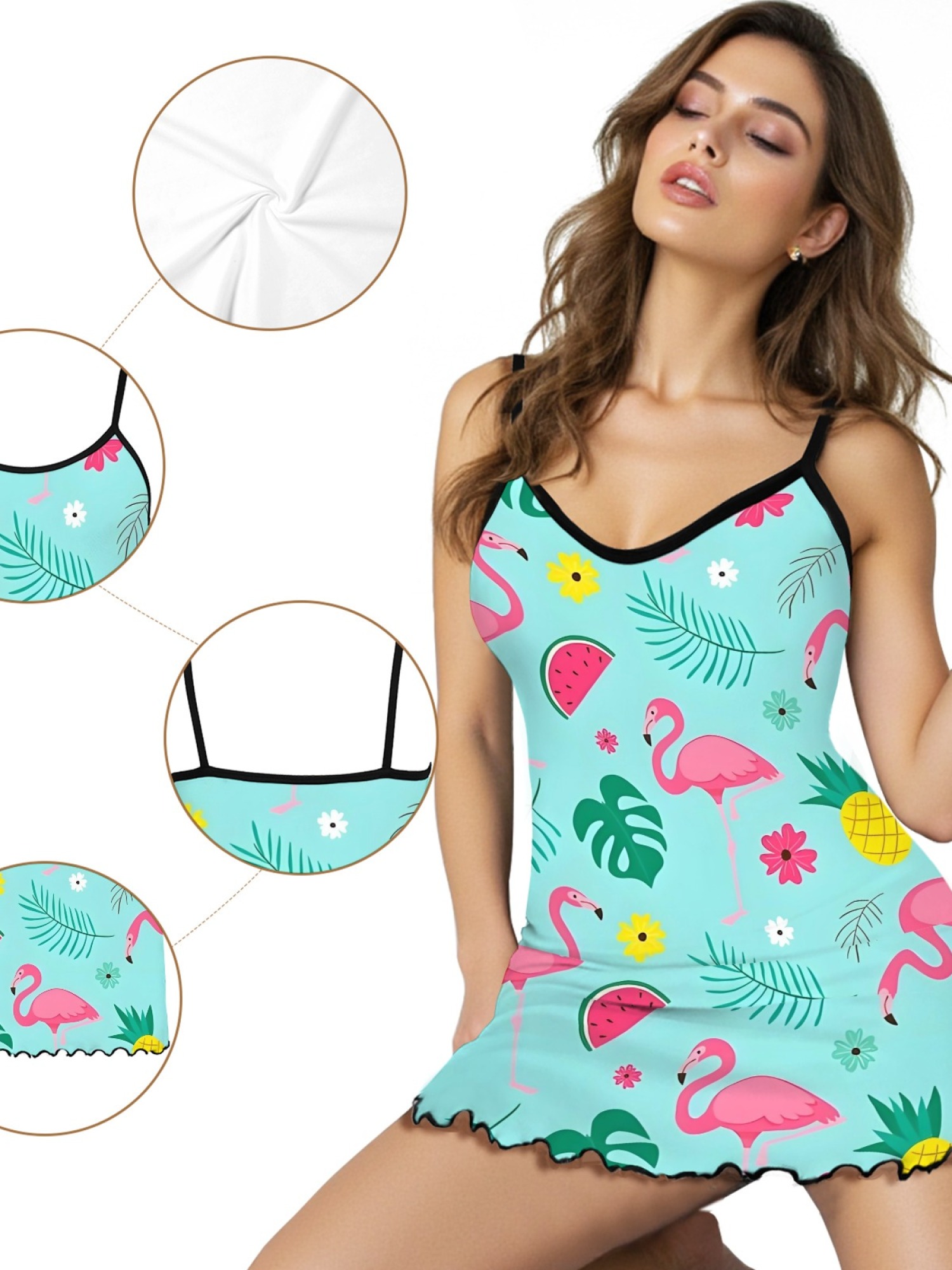 Women's Tropical Flamingo Print Cami Robe, Comfortable and Breathable Sleepwear, Fashionable Summer Dress for Home, Soft and Cute Nightgown