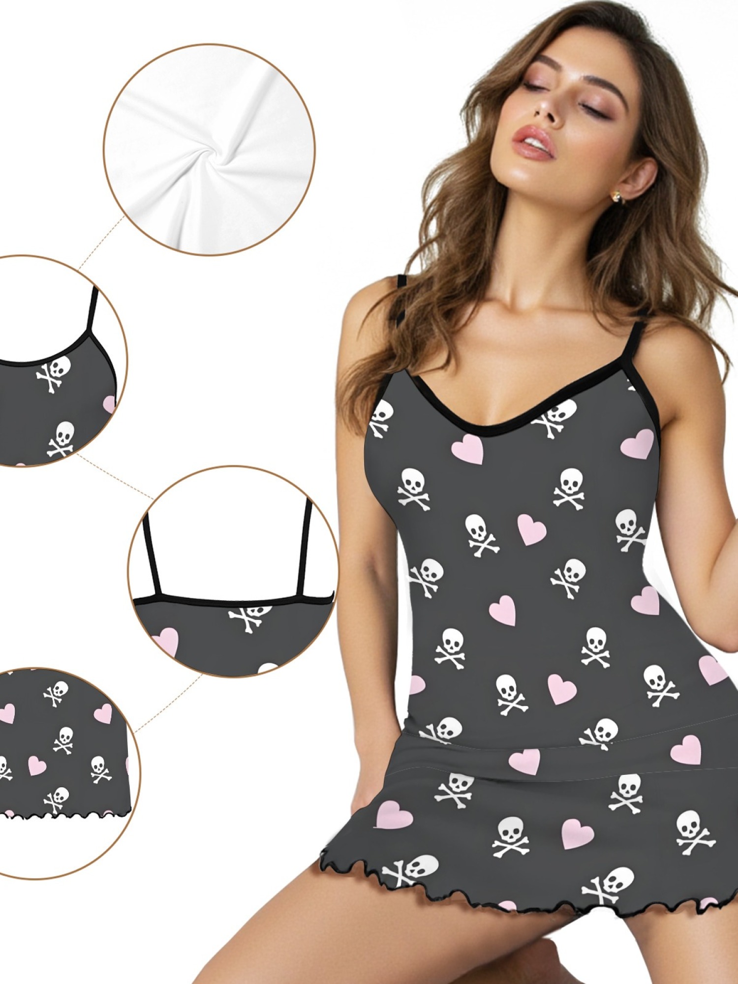 Summer Women’s Heart Print Sleeveless Nightgown, Breathable Casual Sleep Dress for Romantic Homewear, Slim-Fit Cute Loungewear for Couples