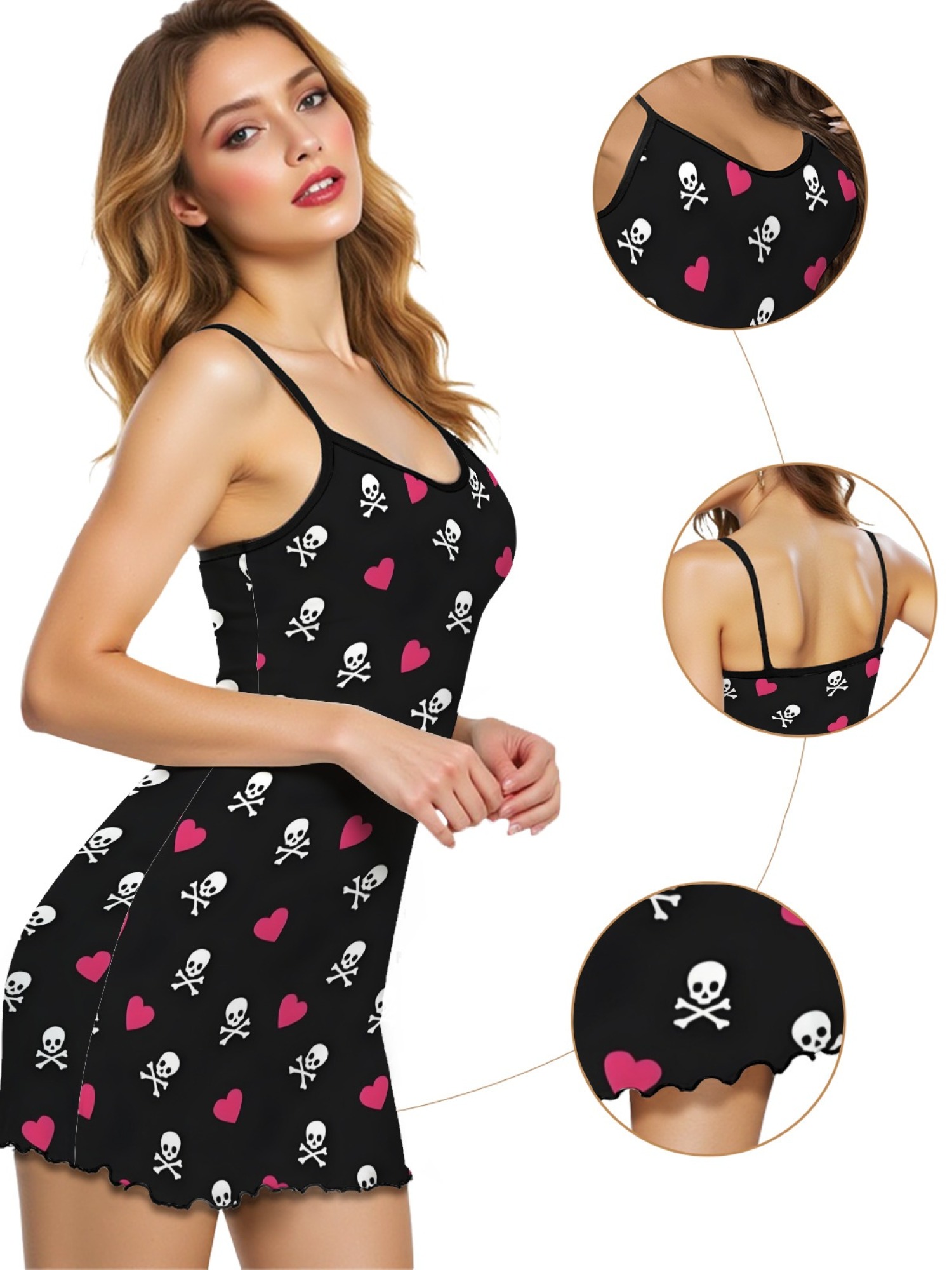 Summer Women’s Heart Print Sleeveless Nightgown, Breathable Casual Sleep Dress for Romantic Homewear, Slim-Fit Cute Loungewear for Couples