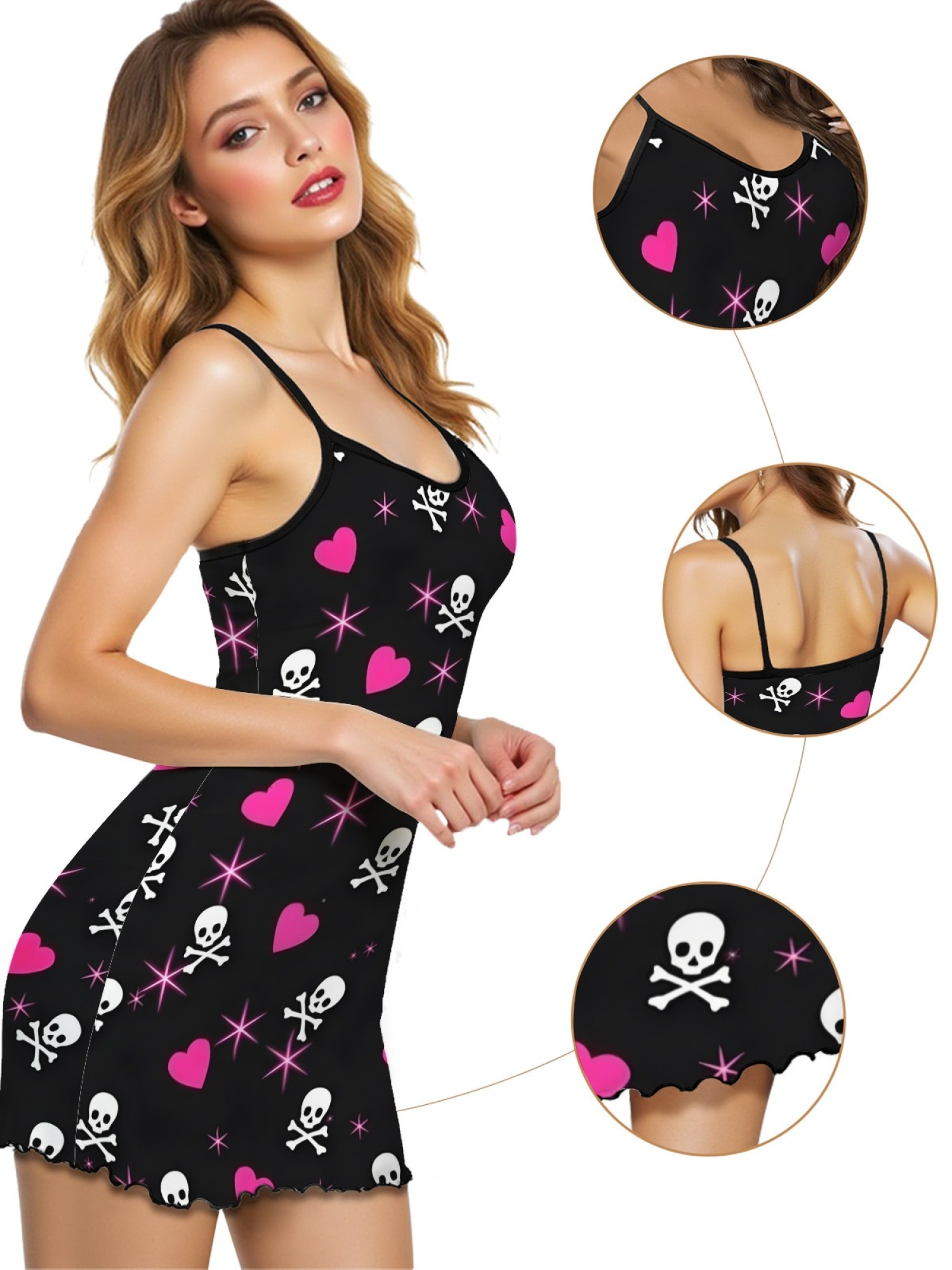 Summer Women’s Heart Print Sleeveless Nightgown, Breathable Casual Sleep Dress for Romantic Homewear, Slim-Fit Cute Loungewear for Couples