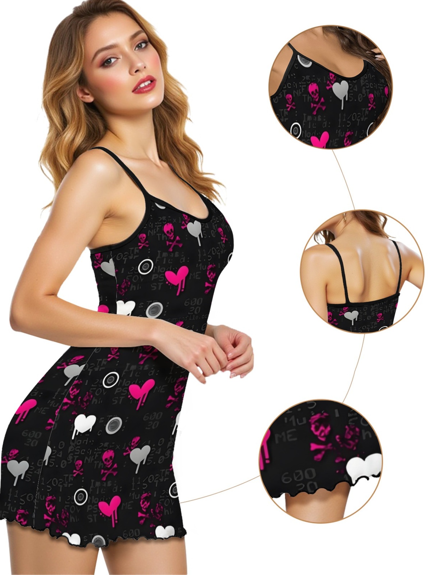 Summer Women’s Heart Print Sleeveless Nightgown, Breathable Casual Sleep Dress for Romantic Homewear, Slim-Fit Cute Loungewear for Couples