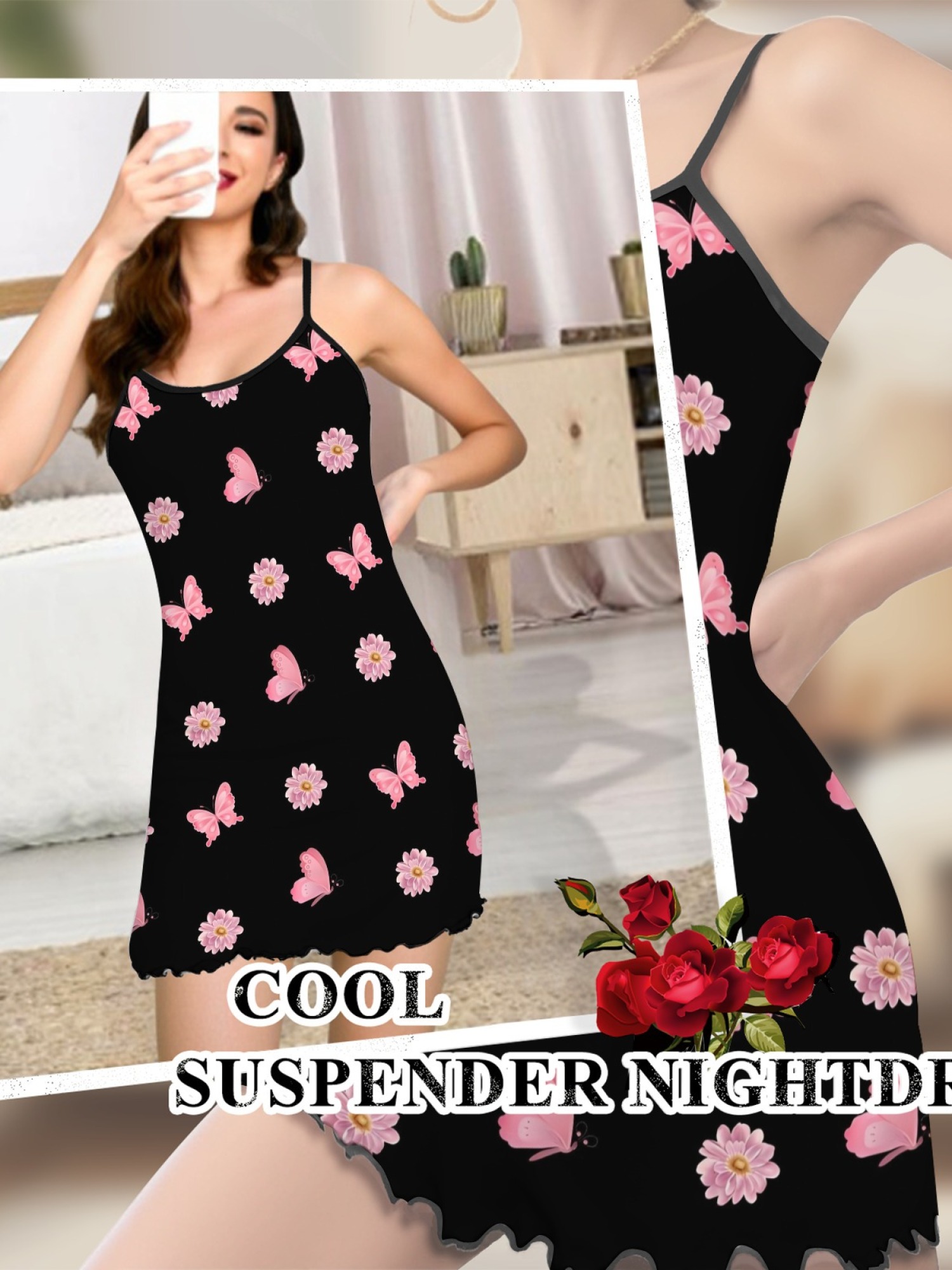 Summer Women’s Heart Print Sleeveless Nightgown, Breathable Casual Sleep Dress for Romantic Homewear, Slim-Fit Cute Loungewear for Couples