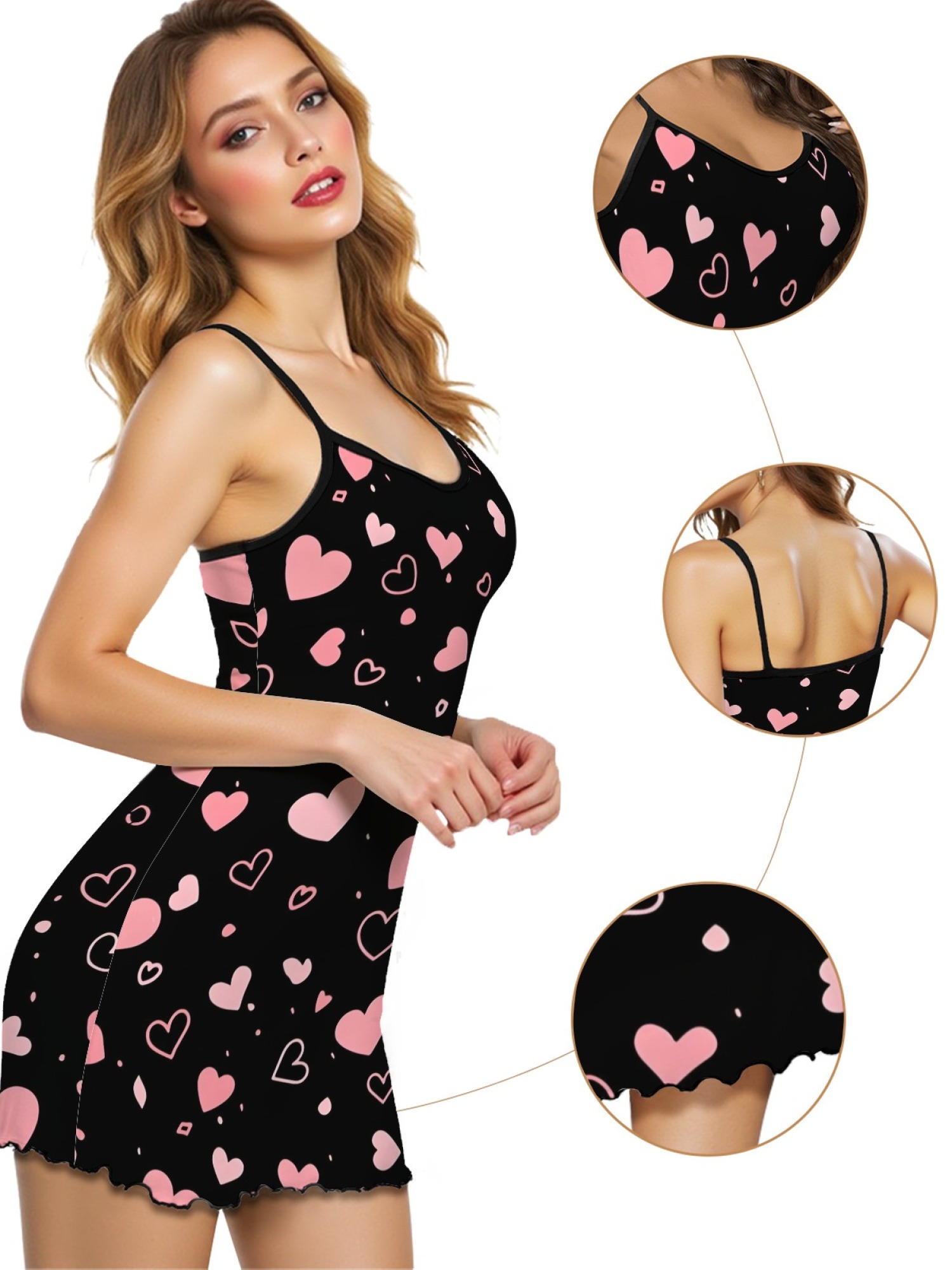 Summer Women’s Heart Print Sleeveless Nightgown, Breathable Casual Sleep Dress for Romantic Homewear, Slim-Fit Cute Loungewear for Couples