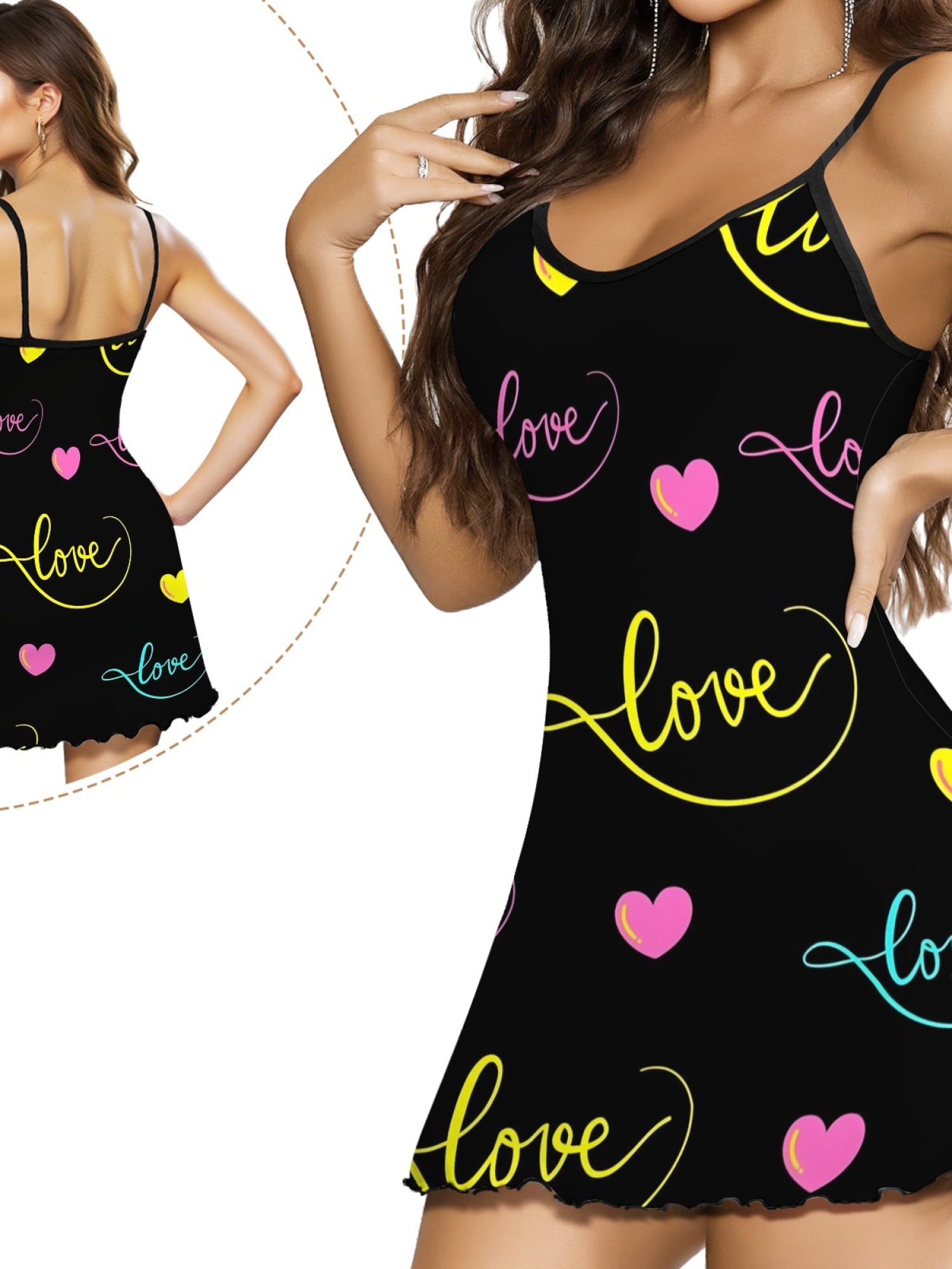 Summer Women’s Heart Print Sleeveless Nightgown, Breathable Casual Sleep Dress for Romantic Homewear, Slim-Fit Cute Loungewear for Couples