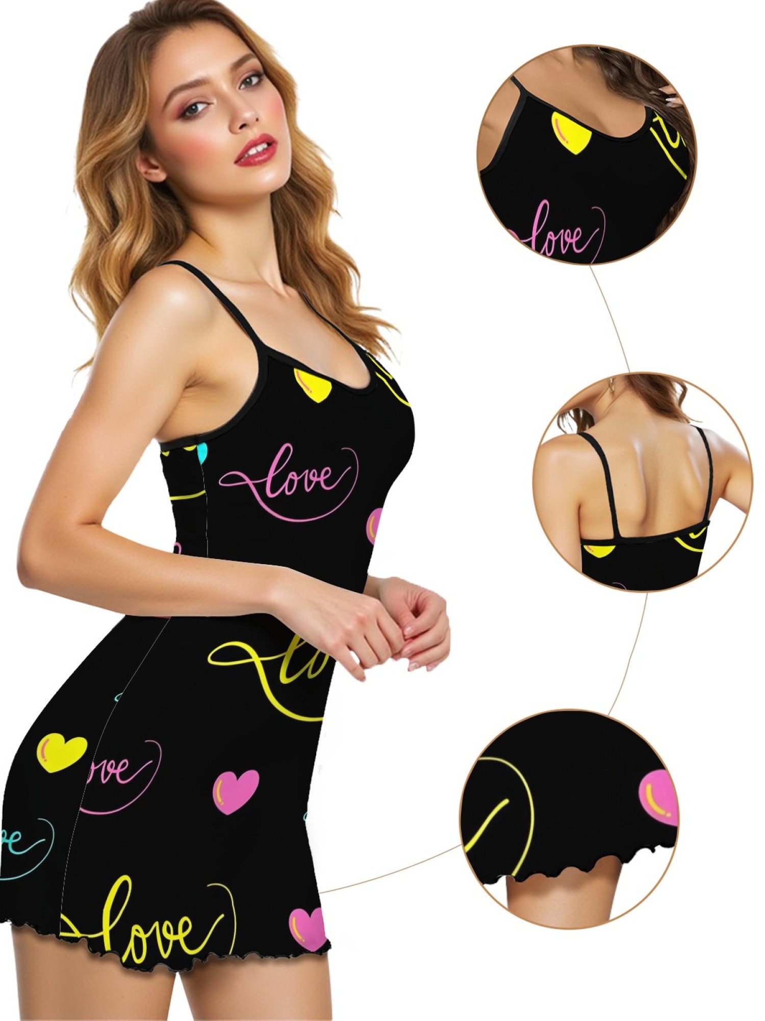 Summer Women’s Heart Print Sleeveless Nightgown, Breathable Casual Sleep Dress for Romantic Homewear, Slim-Fit Cute Loungewear for Couples