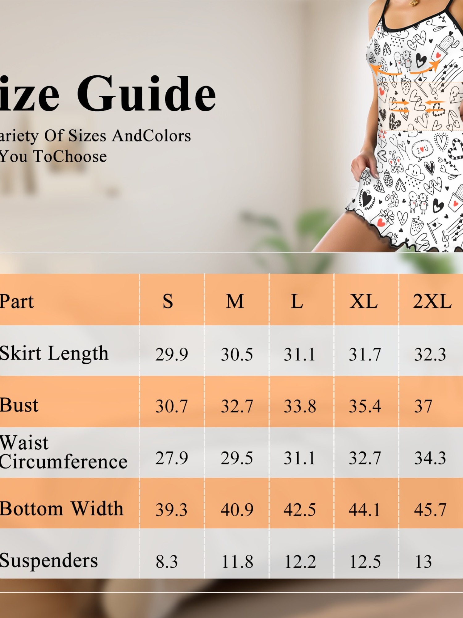 Women Sexy Heart Print Cami Nightgown Summer Lightweight Breathable Sleepwear, Ruffled Sweetheart Design Slim Fit Homewear for Couples