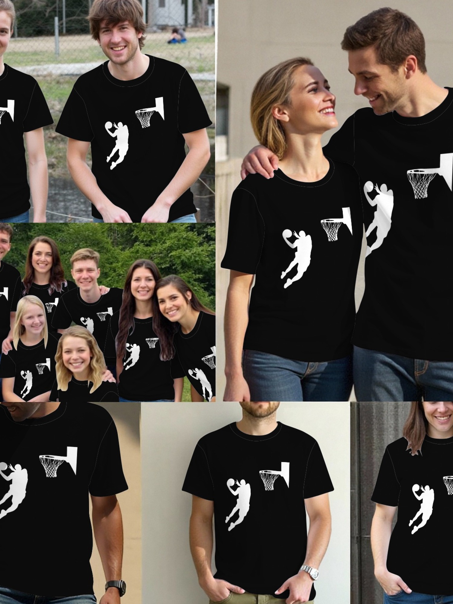 Minimalist Basketball Dunk Silhouette Graphic Print T-Shirt for Men