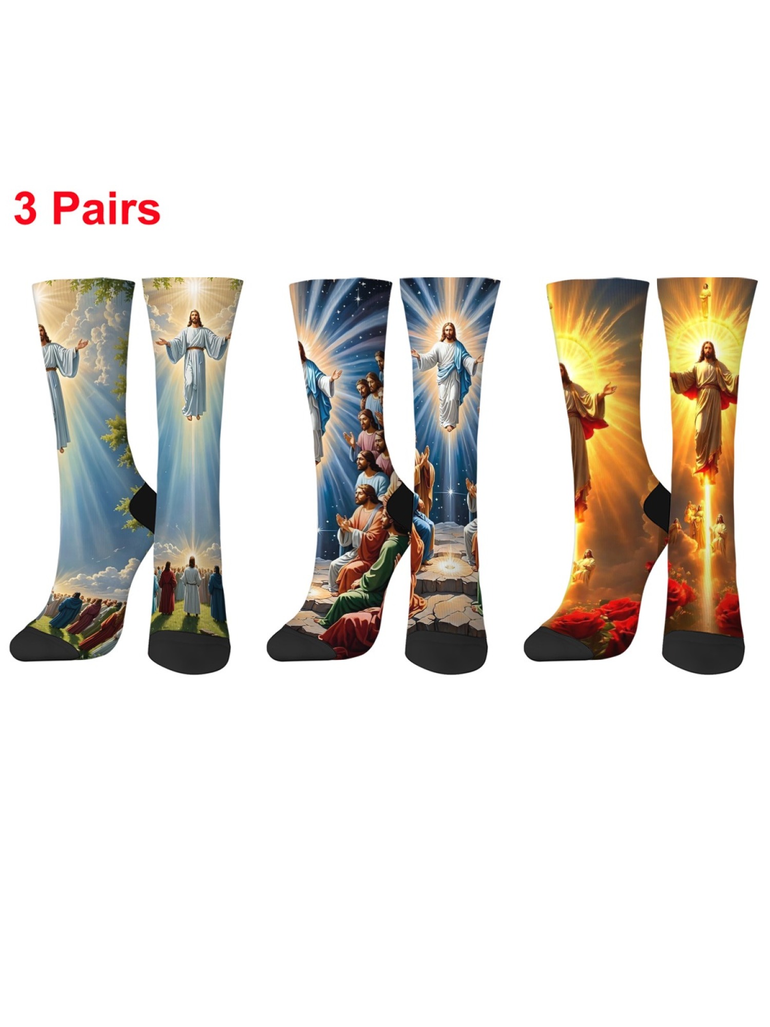 "The Ascension" Christian Art Socks | Jesus Christ Graphic Crew Sock Set (3 Pairs)