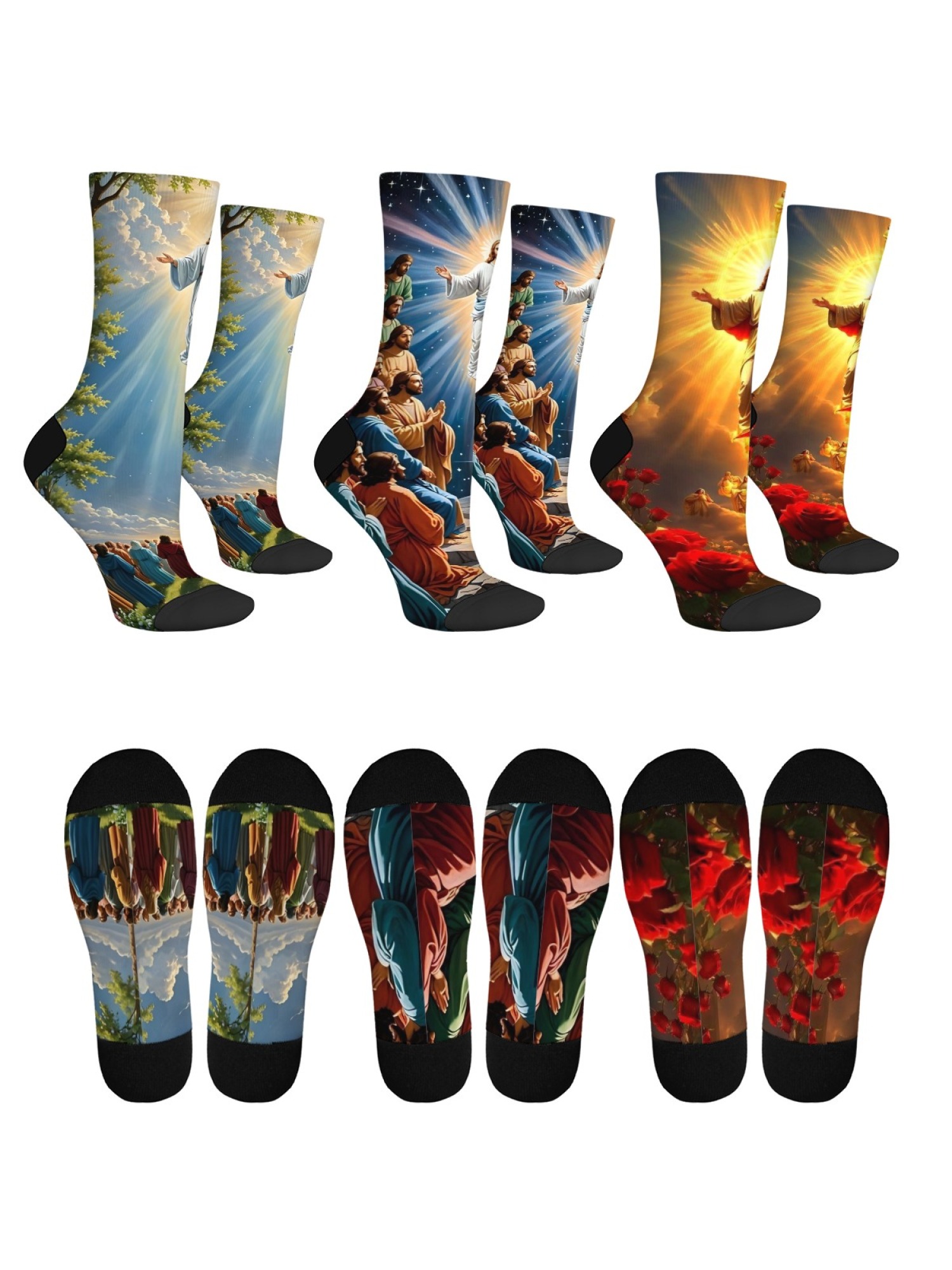 "The Ascension" Christian Art Socks | Jesus Christ Graphic Crew Sock Set (3 Pairs)