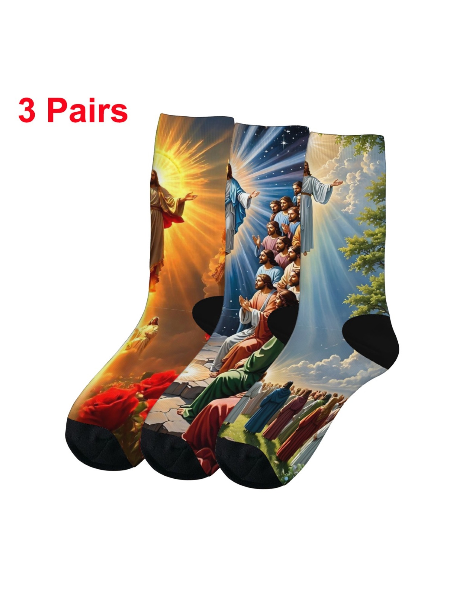 "The Ascension" Christian Art Socks | Jesus Christ Graphic Crew Sock Set (3 Pairs)