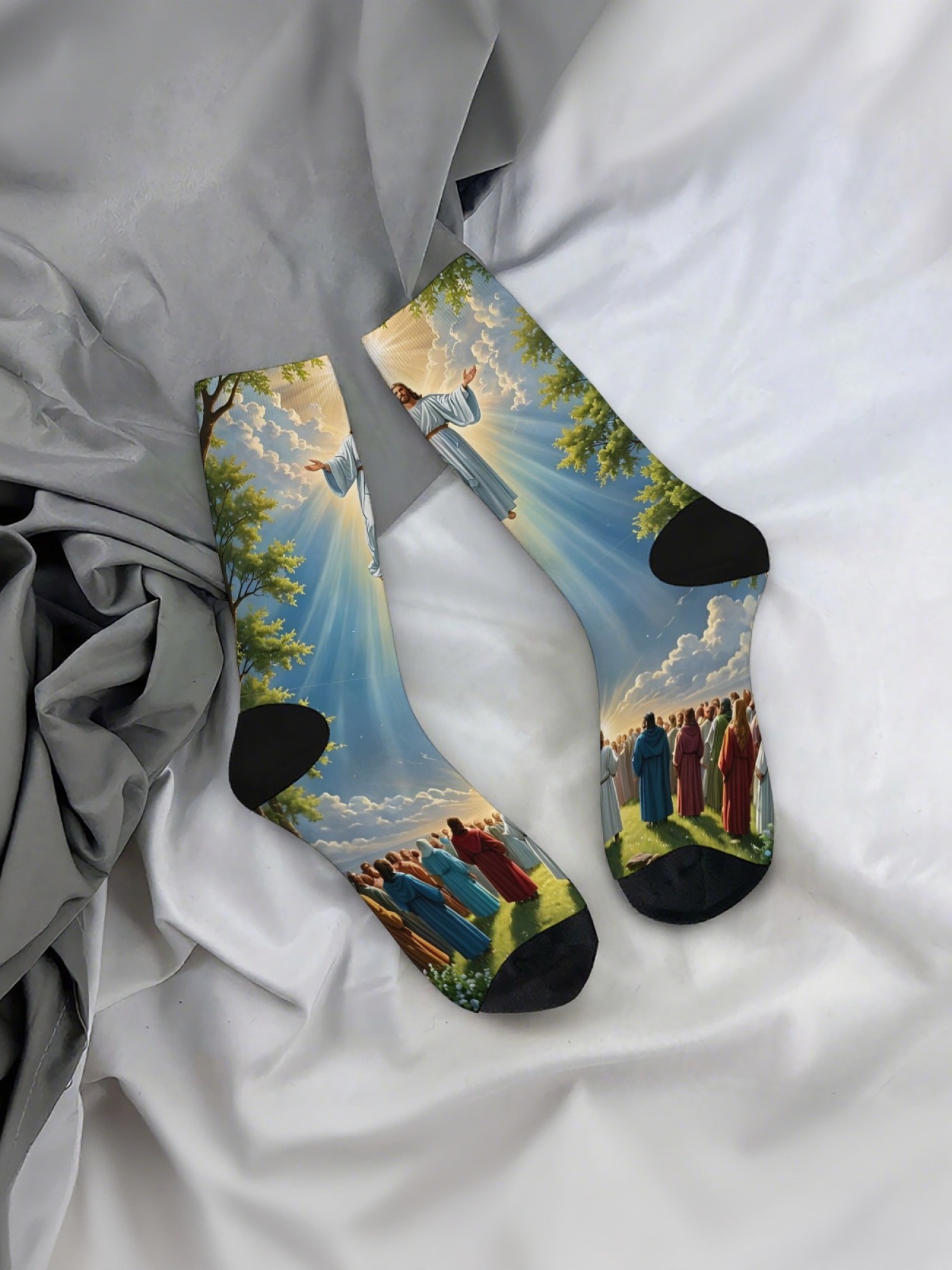 "The Ascension" Christian Art Socks | Jesus Christ Graphic Crew Sock Set (3 Pairs)
