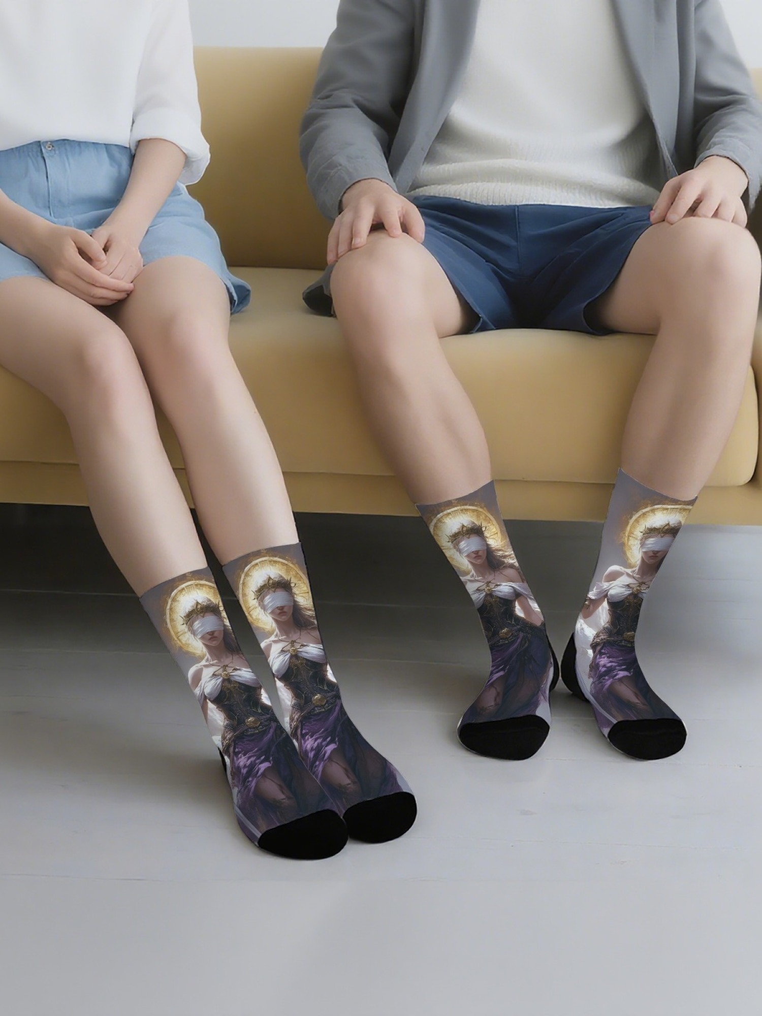 "Blind Justice" Fantasy Goddess Crew Socks | Mythology Art Print Set (3 Pairs)