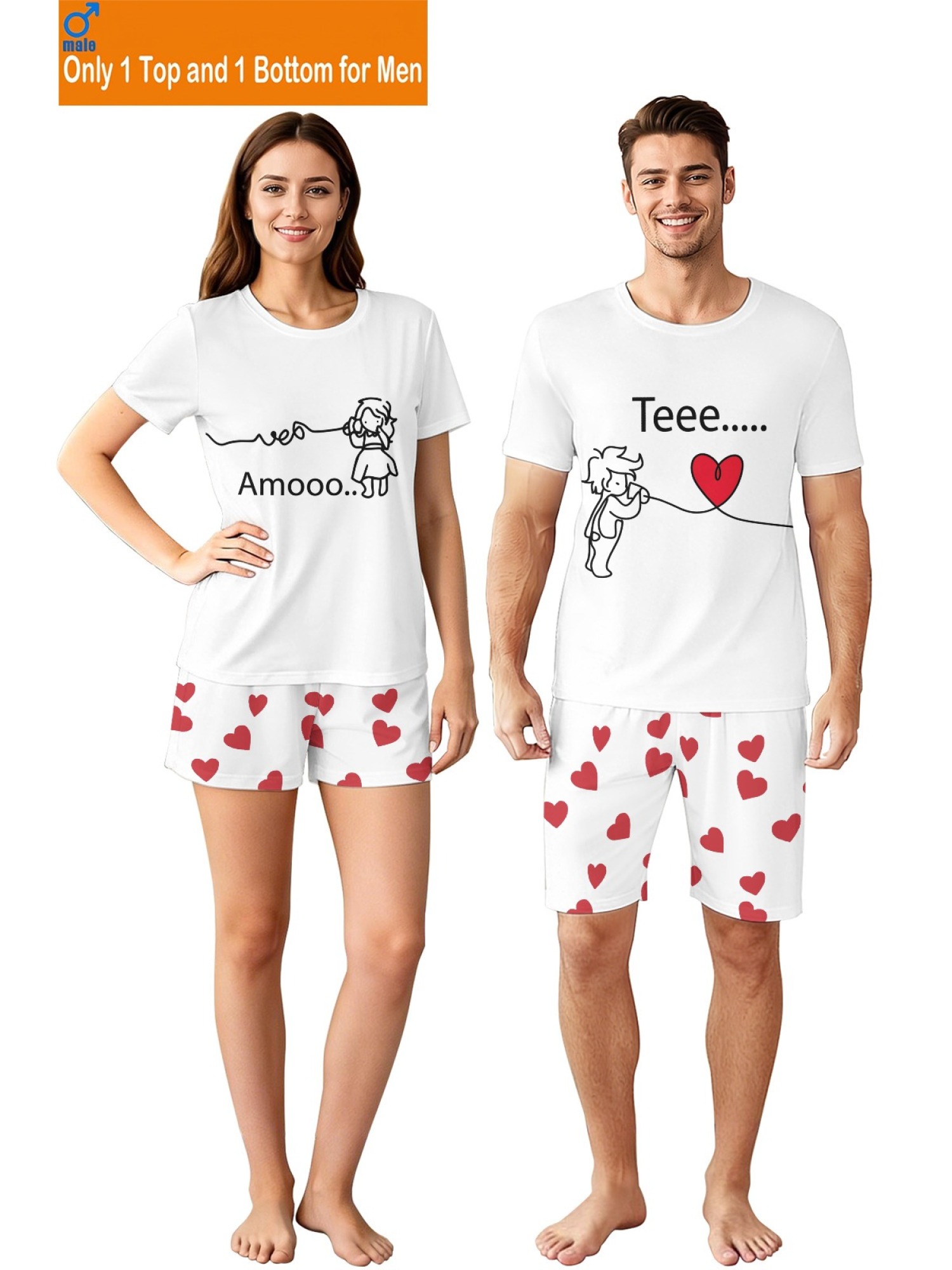 "Connected Hearts" Matching Couple Streetwear – T-Shirt & Shorts Summer Set