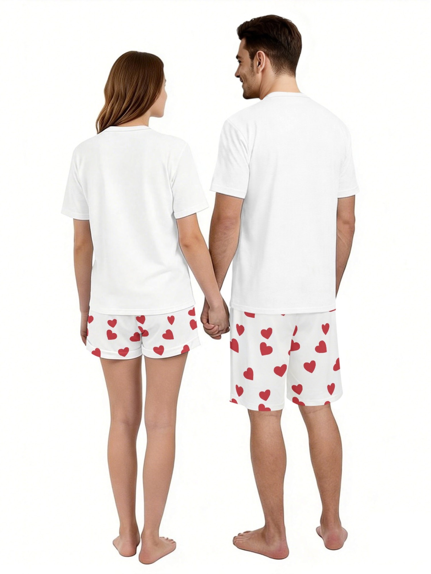 "Connected Hearts" Matching Couple Streetwear – T-Shirt & Shorts Summer Set