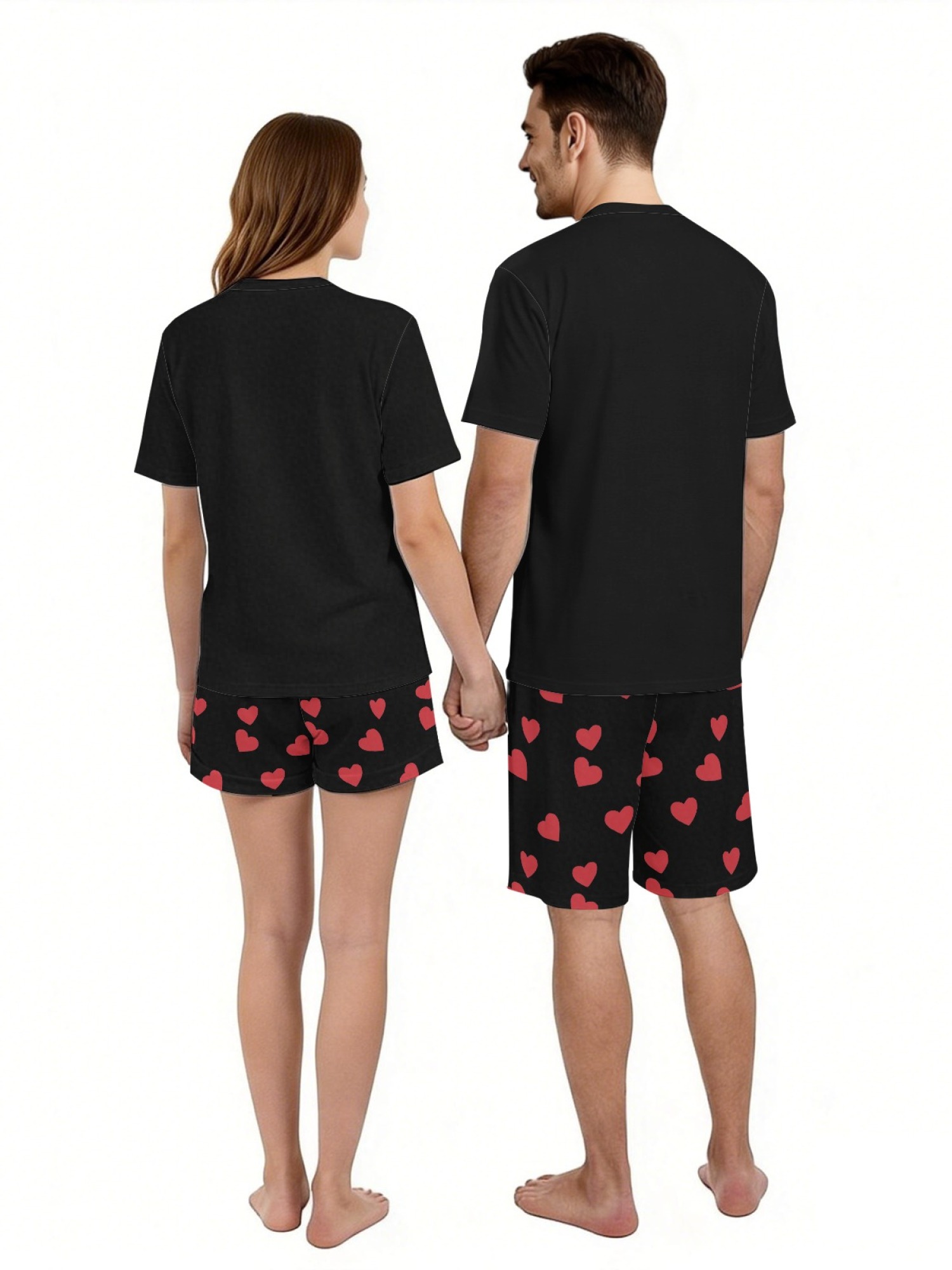 "Connected Hearts" Matching Couple Streetwear – T-Shirt & Shorts Summer Set
