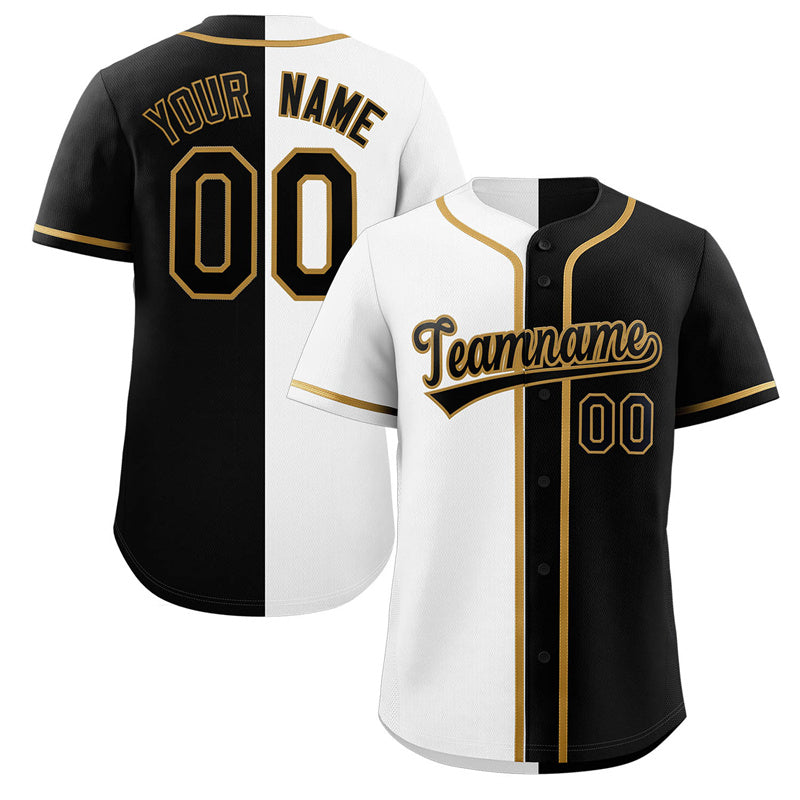 Custom Black White-Old Gold Split Fashion Authentic Baseball Jersey-Supvirevo